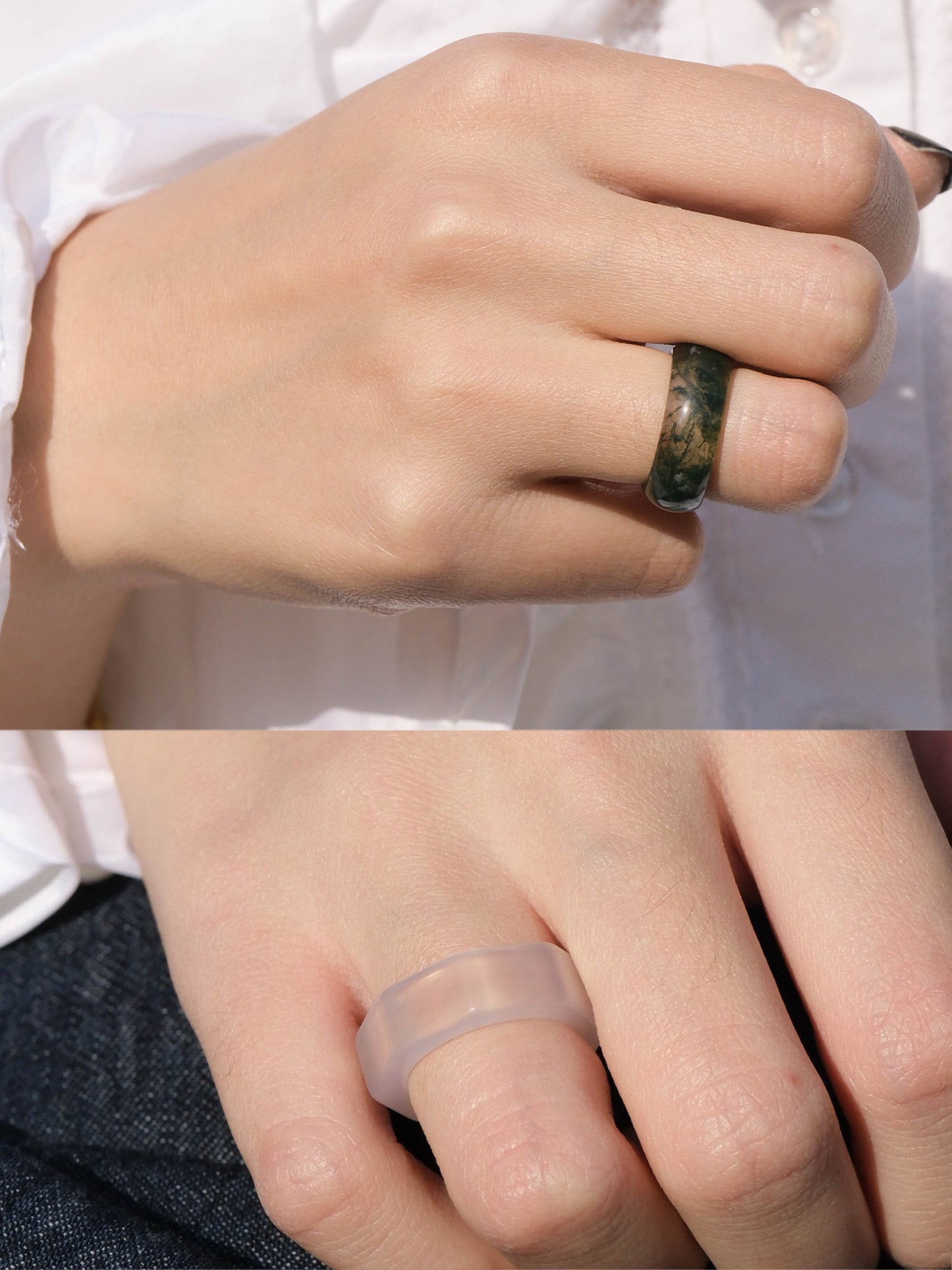 Narrow-Natural Agate Rings