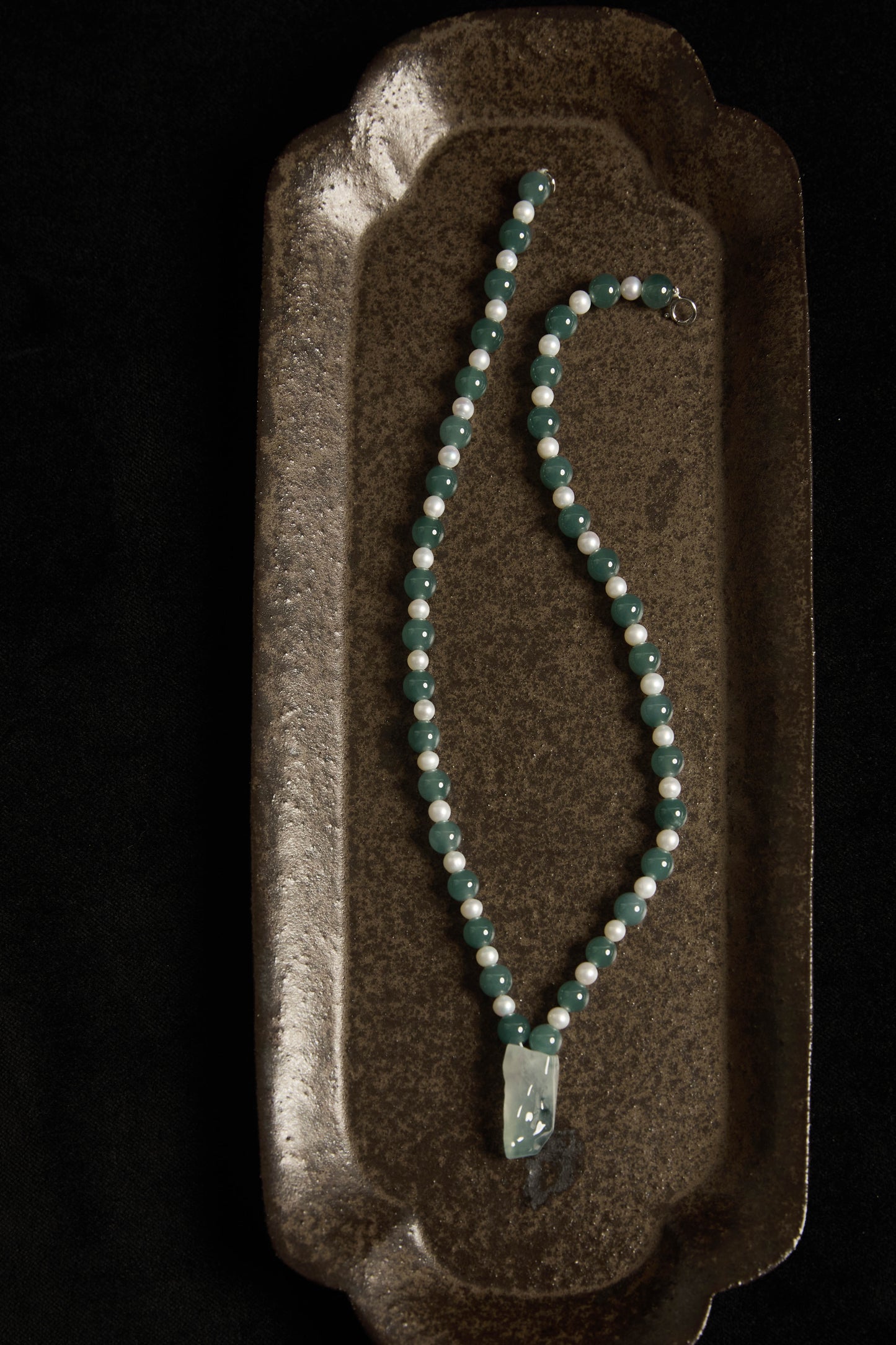 Forest Collection - Natural Blue Jadeite Necklace with Pearl Beads