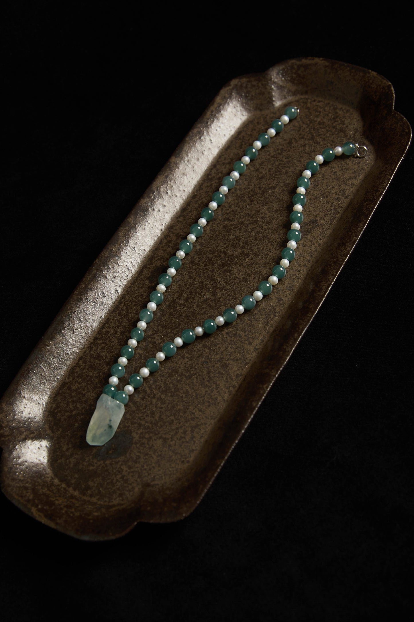 Forest Collection - Natural Blue Jadeite Necklace with Pearl Beads