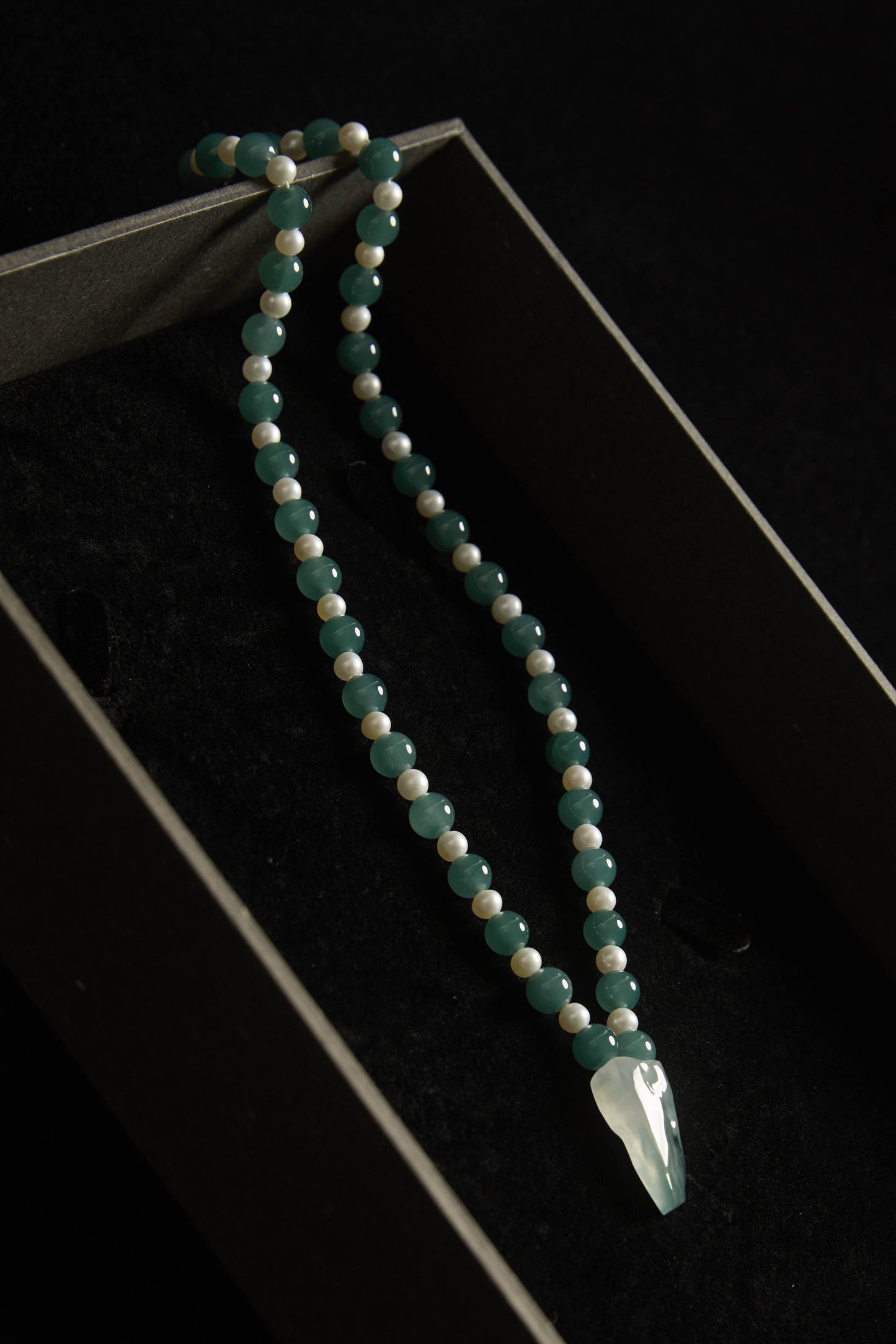 Forest Collection - Natural Blue Jadeite Necklace with Pearl Beads