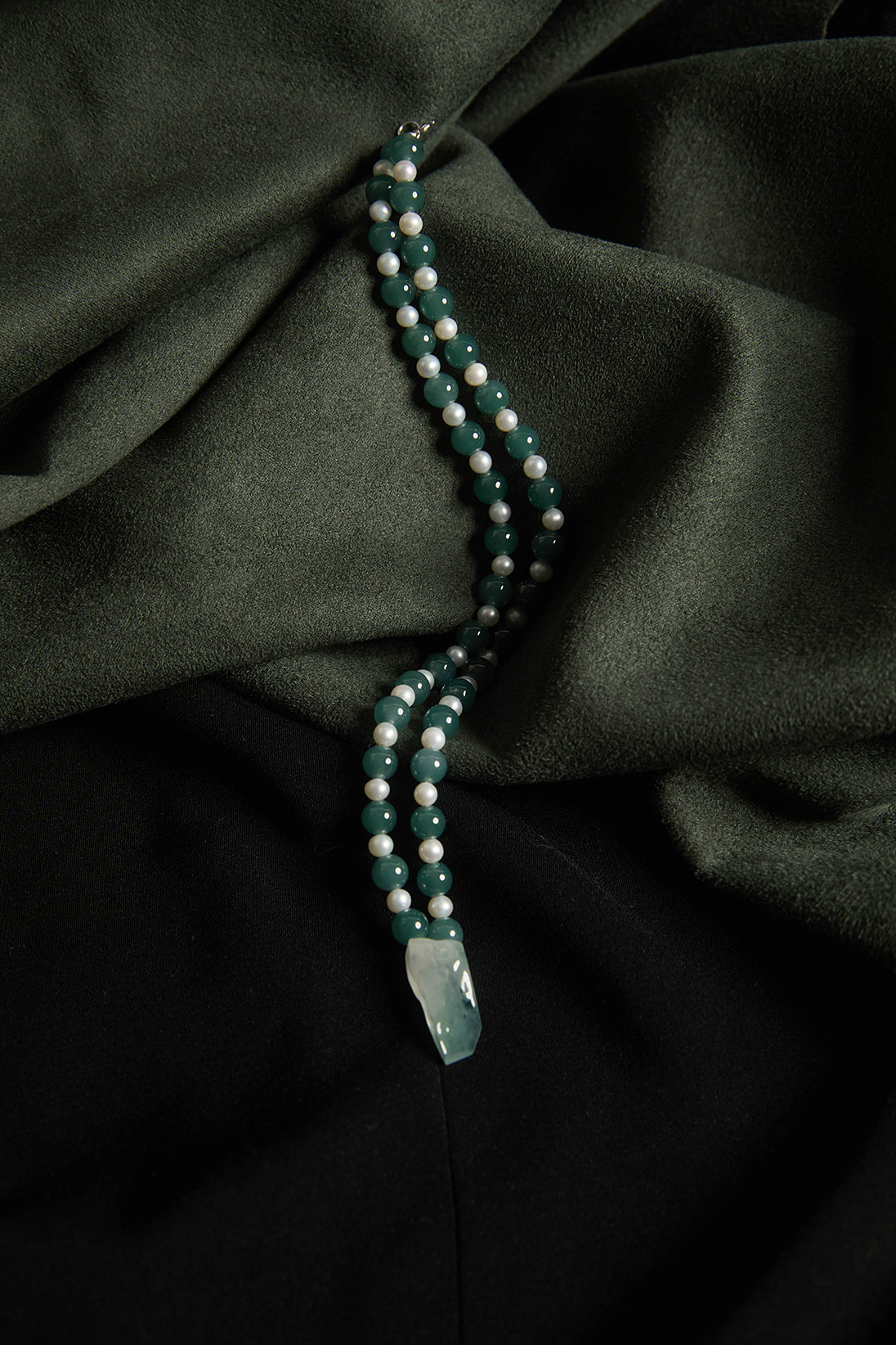 Forest Collection - Natural Blue Jadeite Necklace with Pearl Beads