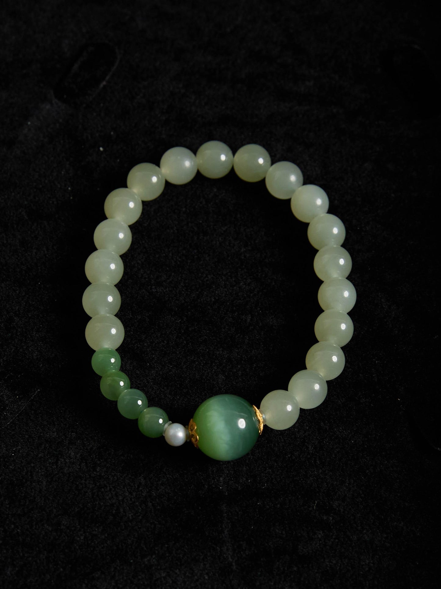 Forest Collection - Natural Cat Eye Jade Bracelet with Gold Beads