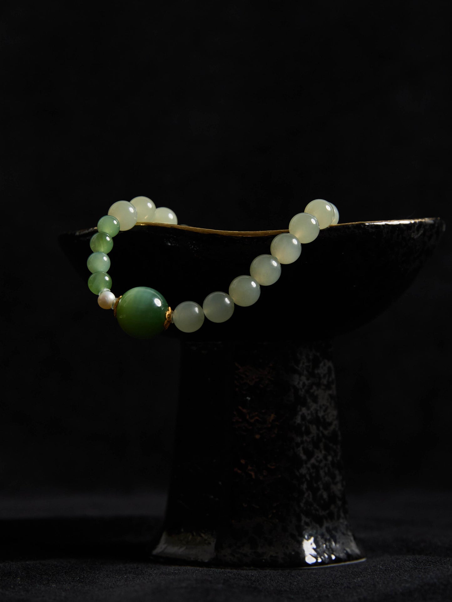 Forest Collection - Natural Cat Eye Jade Bracelet with Gold Beads