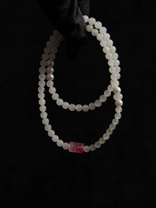 Pure collection-White Jade Tourmaline Pearl Double Circle Beaded Bracelet