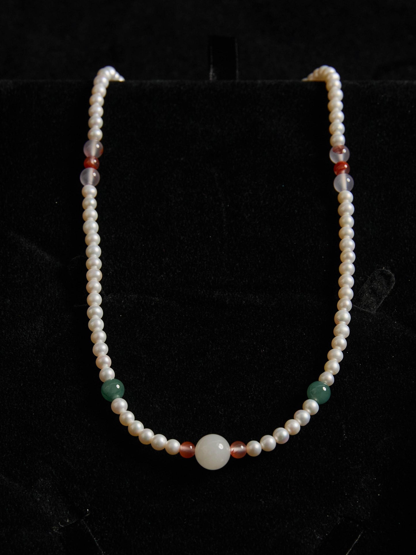 Pure collection-White Jade Blue Jadeite Handmade Beaded Necklace