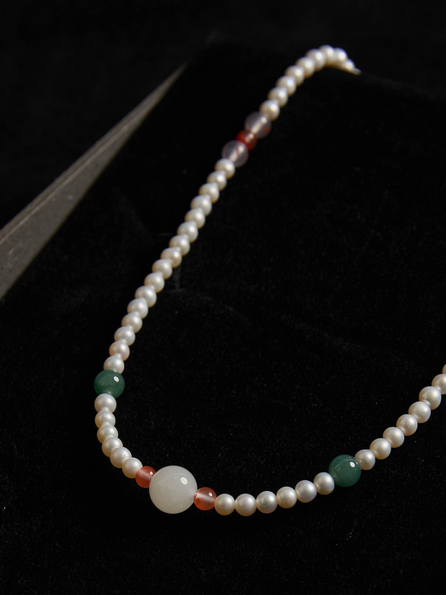 Pure collection-White Jade Blue Jadeite Handmade Beaded Necklace