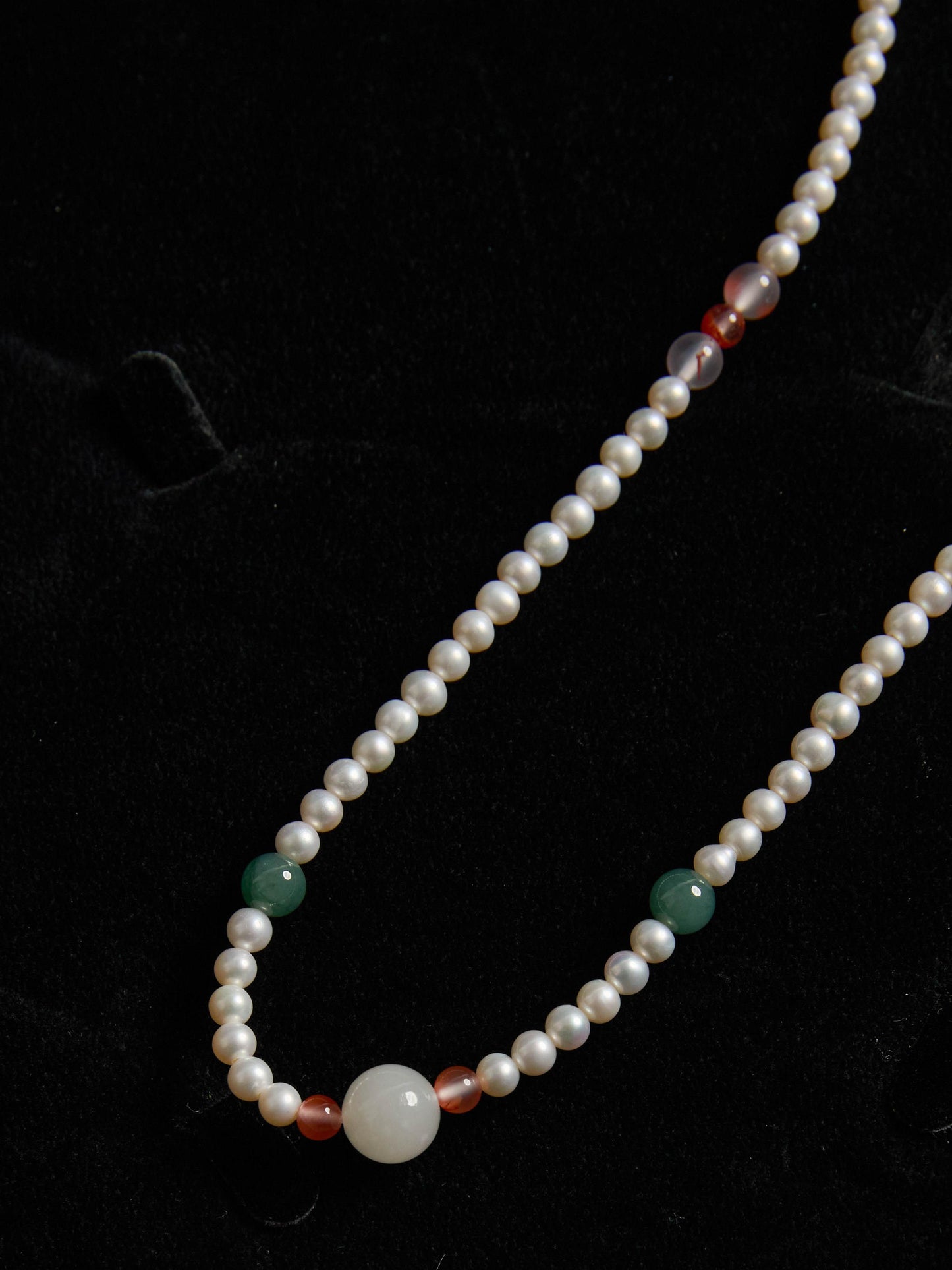 Pure collection-White Jade Blue Jadeite Handmade Beaded Necklace