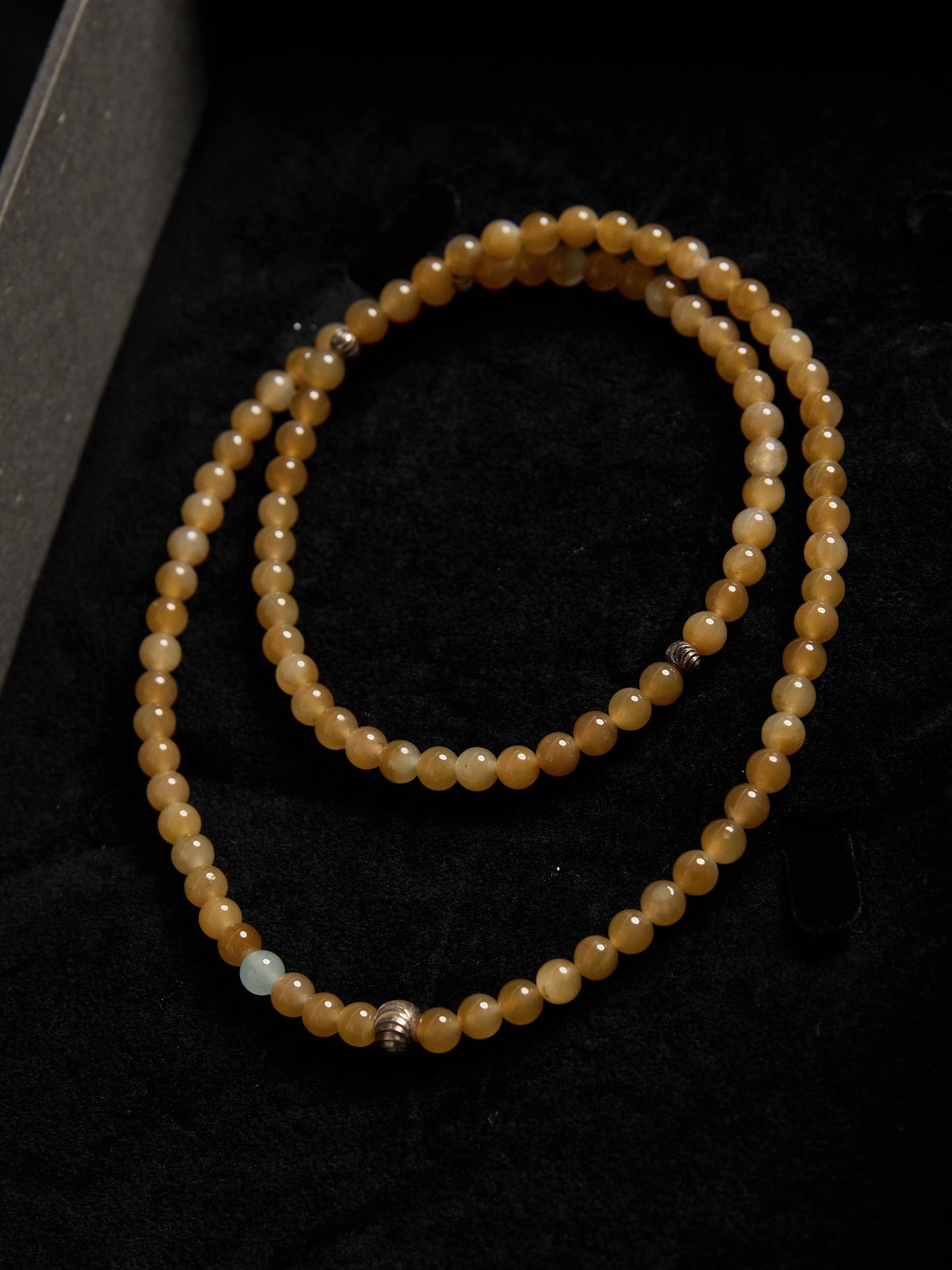 Honey Natural Jade Bracelet - Three-Circle Beaded Gold Plated Silver