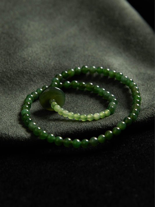 Forest Collection - Natural Green Jade Peace Buckle Beaded Bracelet