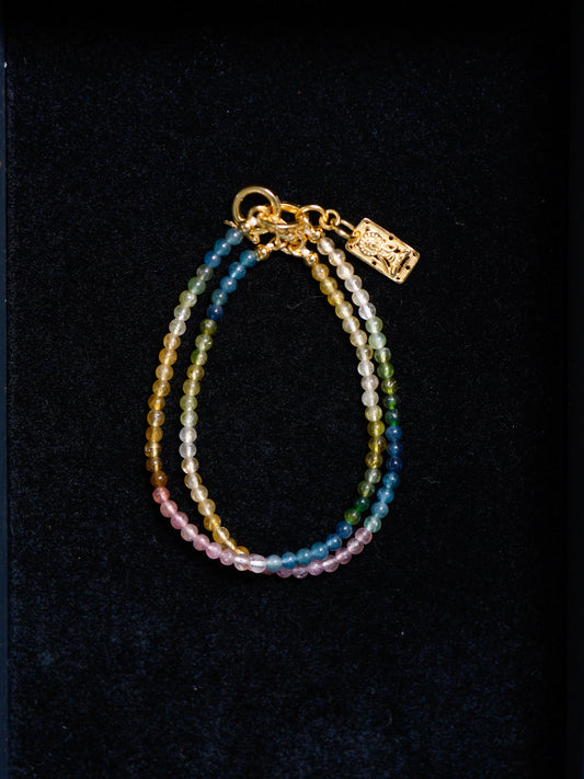 Rainbow- Tourmaline Double Circle Bracelet