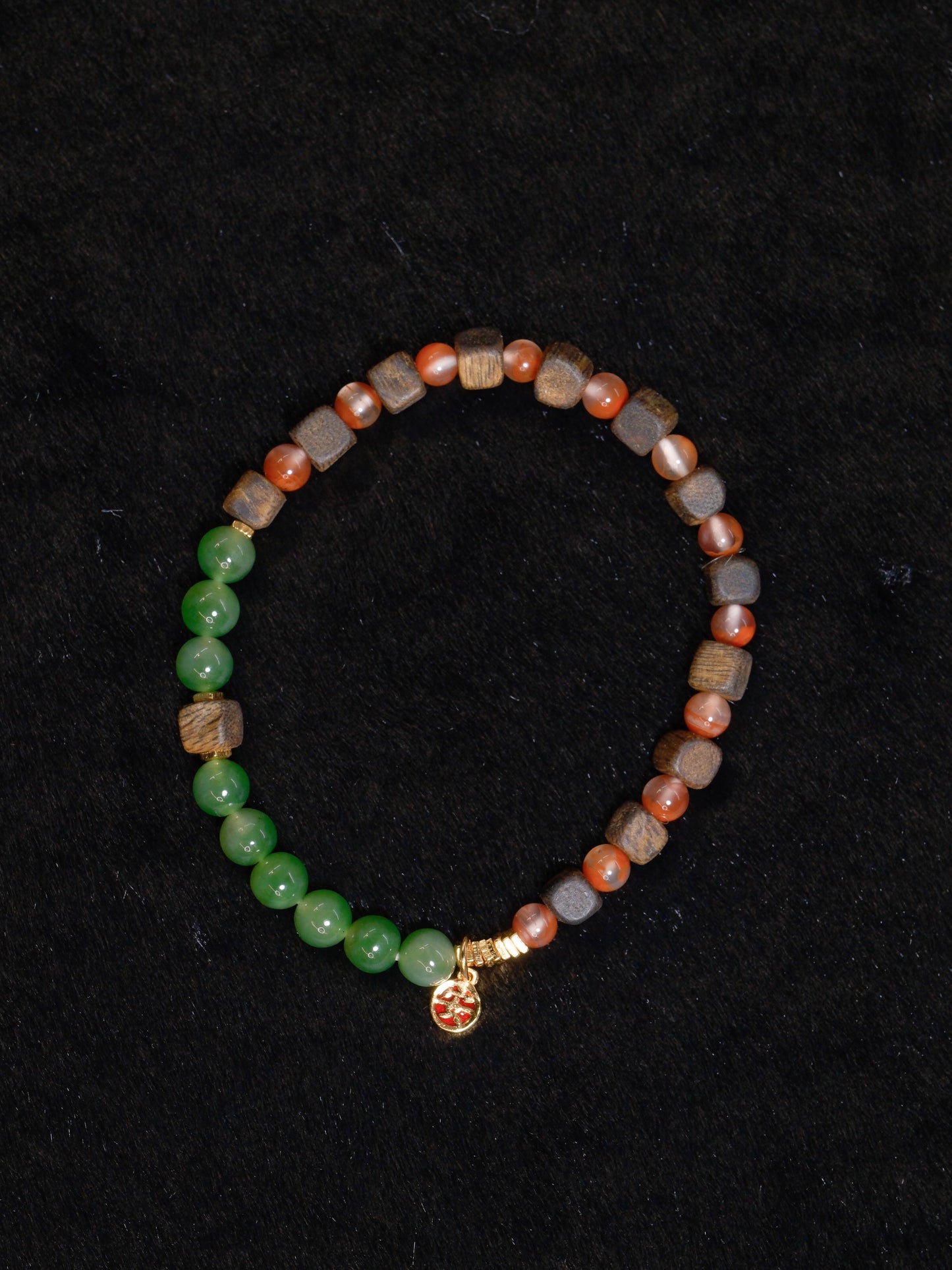 Wood Collection - Natural Green Jade  Wood Beaded Bracelet