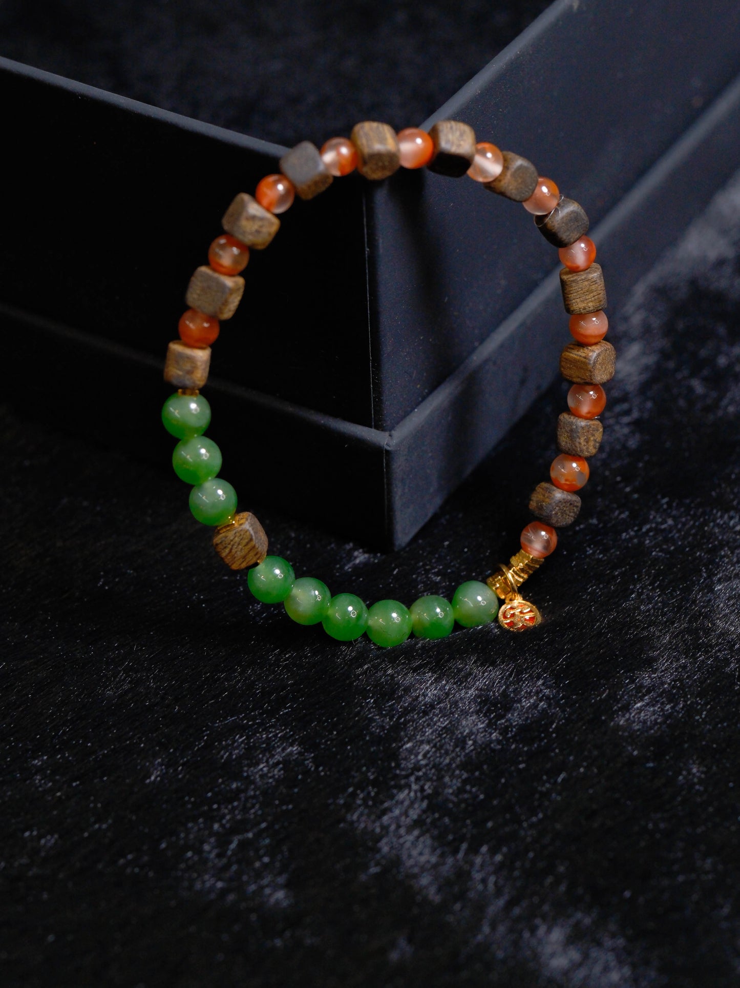 Wood Collection - Natural Green Jade  Wood Beaded Bracelet