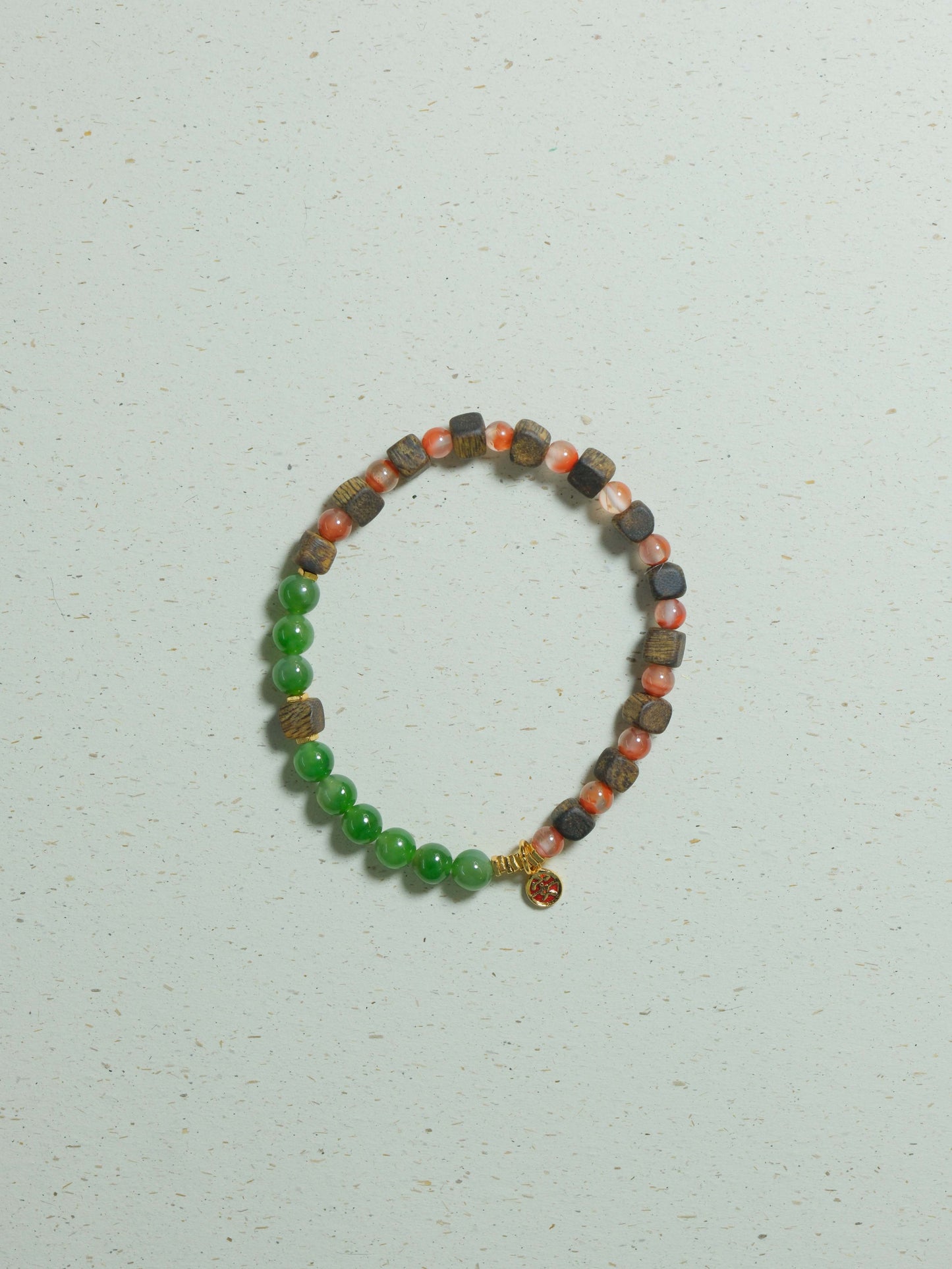 Wood Collection - Natural Green Jade  Wood Beaded Bracelet