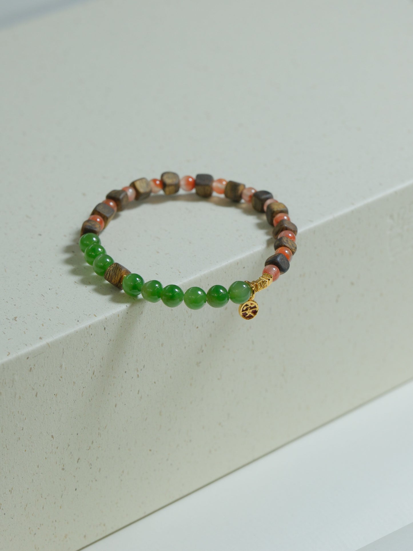 Wood Collection - Natural Green Jade  Wood Beaded Bracelet