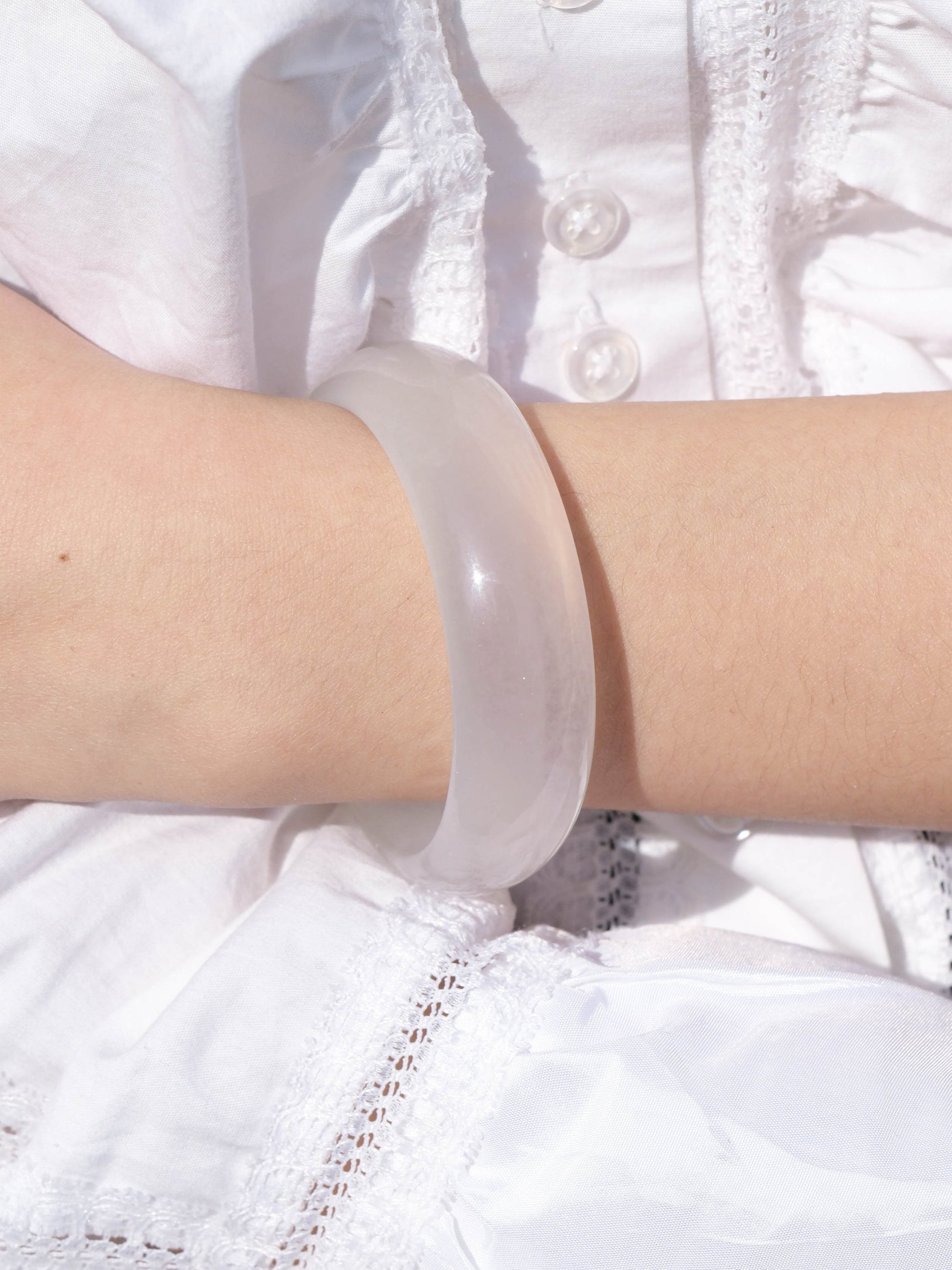 Ice Cube - Modern White Jade Bangle with Natural Jade Stone - Zhulry