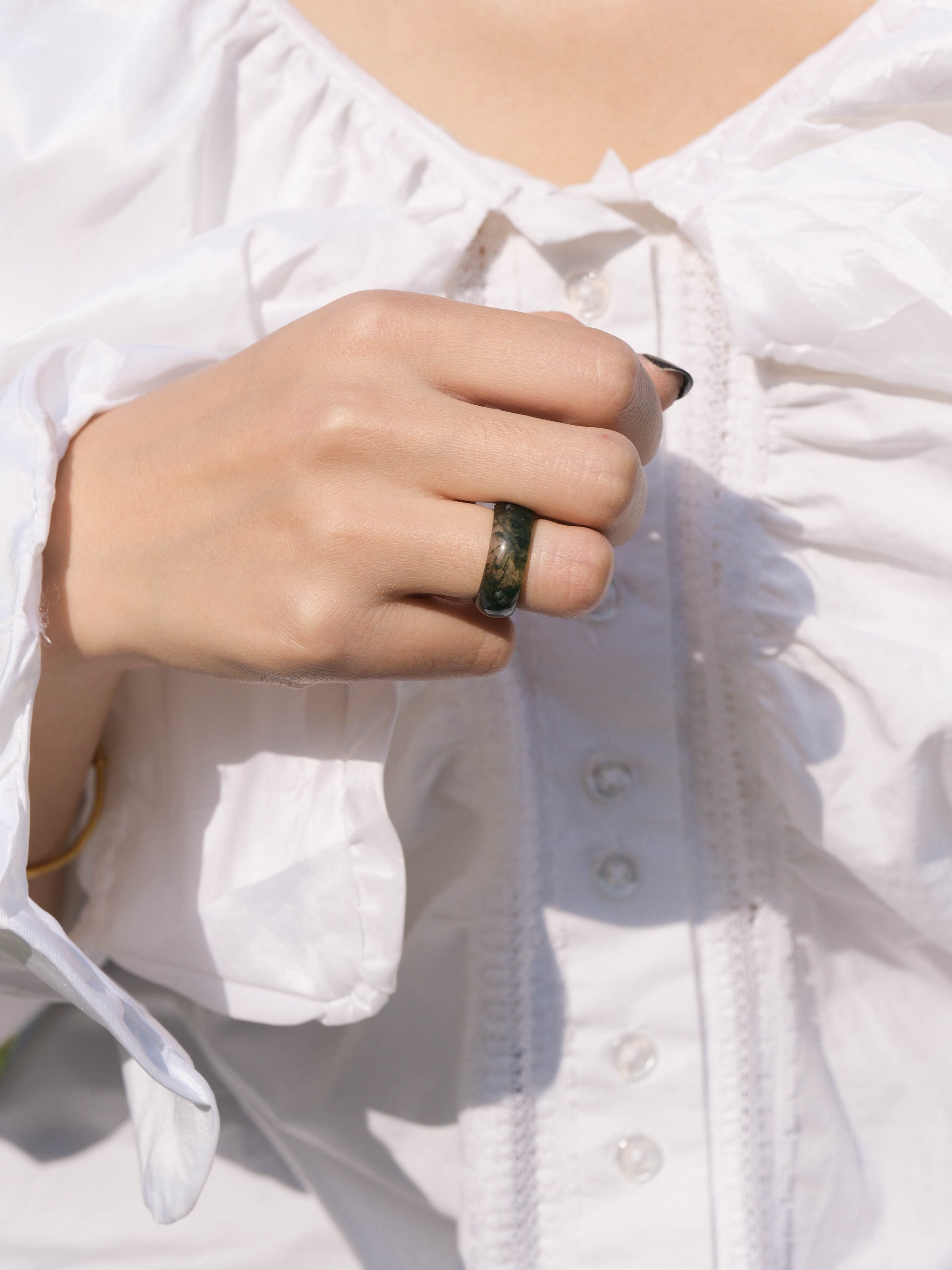 Blur-Natural Dark Green Agate Ring - Zhulry