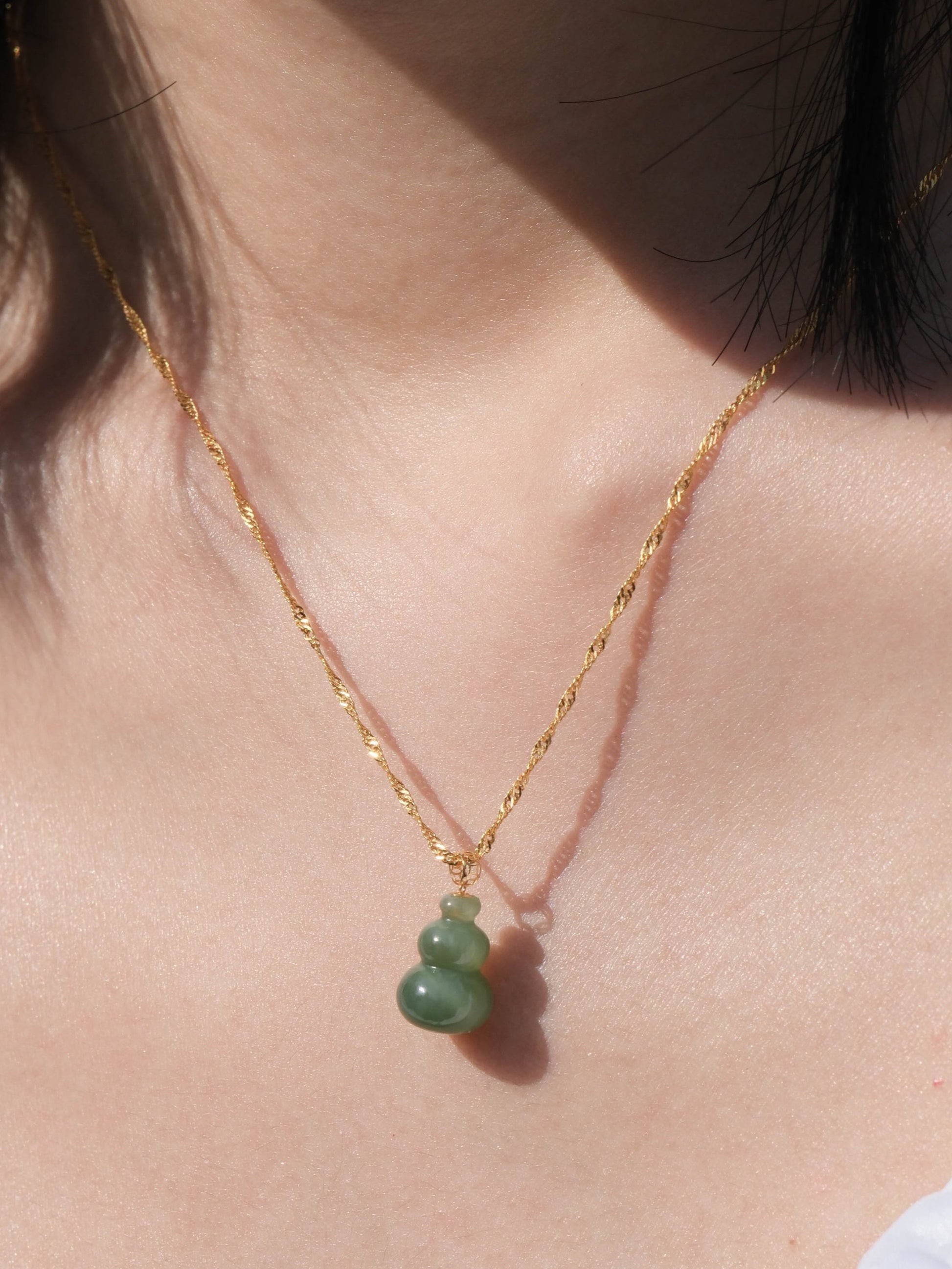 Gourd - Dark Green Cat's Eye Gourd Gold Necklace - Zhulry