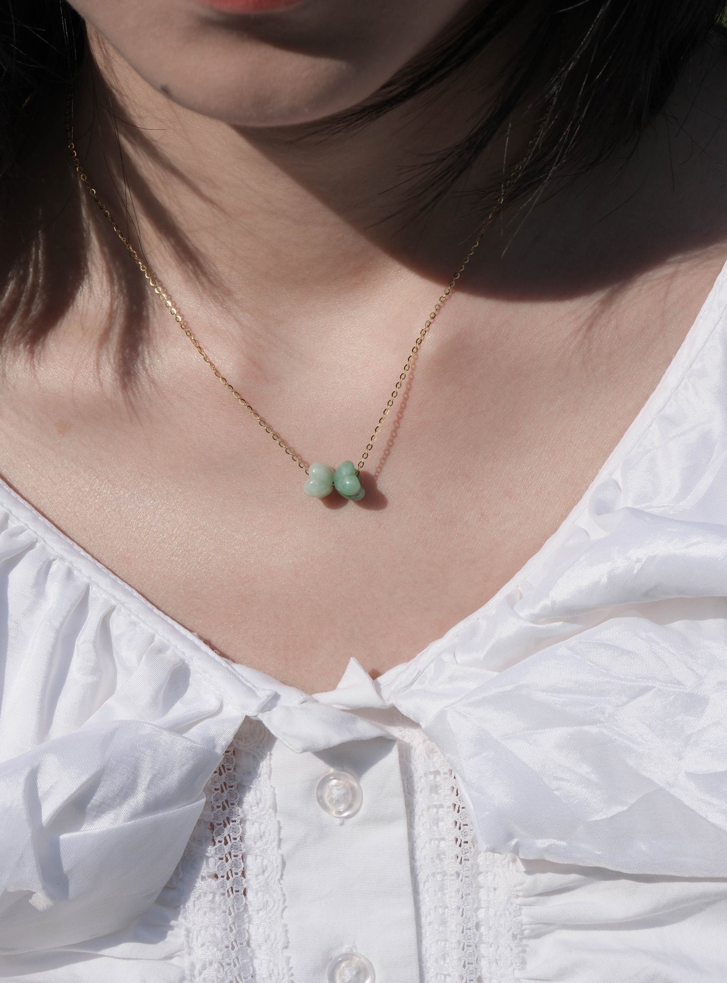 Flowers-Natural Green Jade Gold Necklace - Zhulry