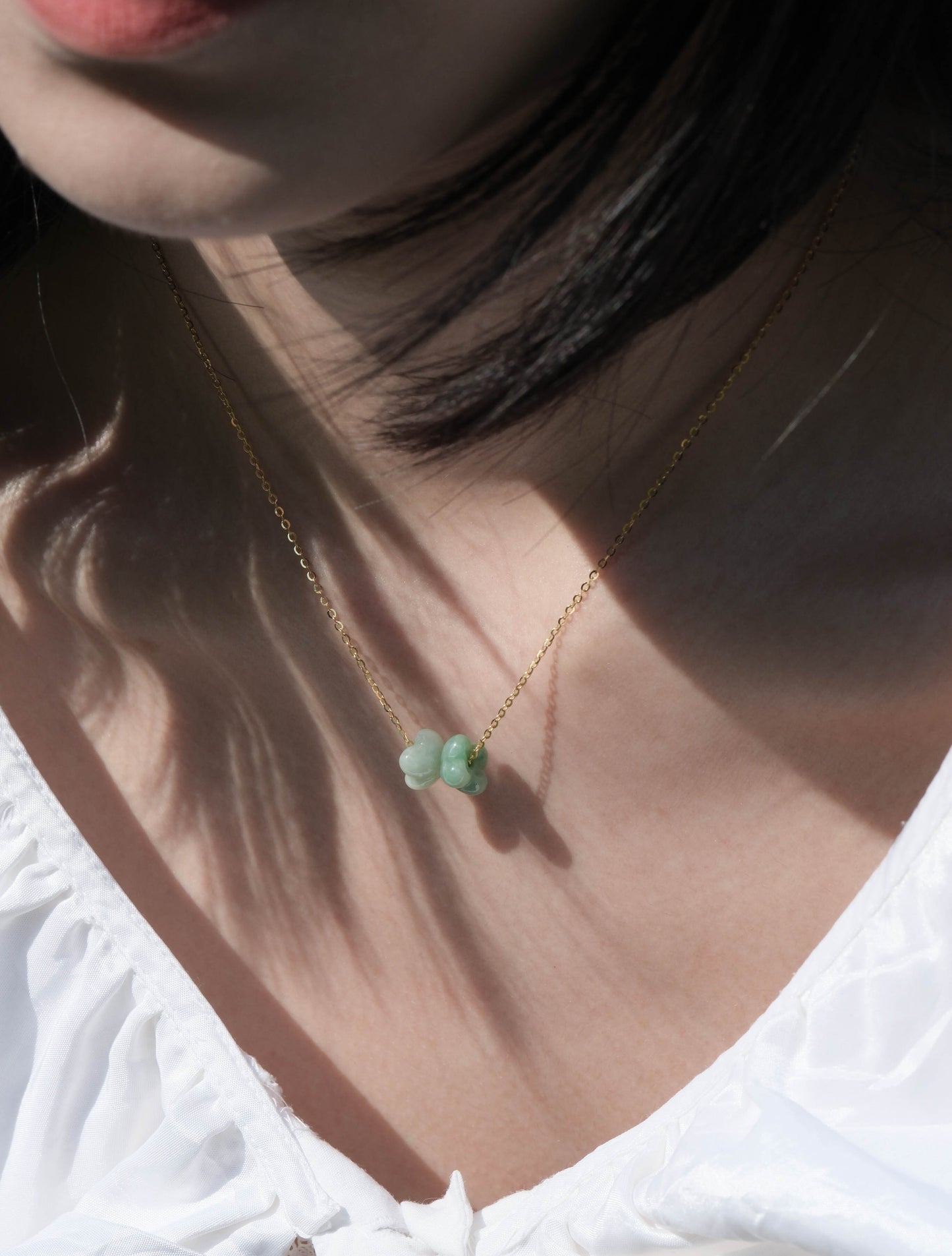 Flowers-Natural Green Jade Gold Necklace - Zhulry