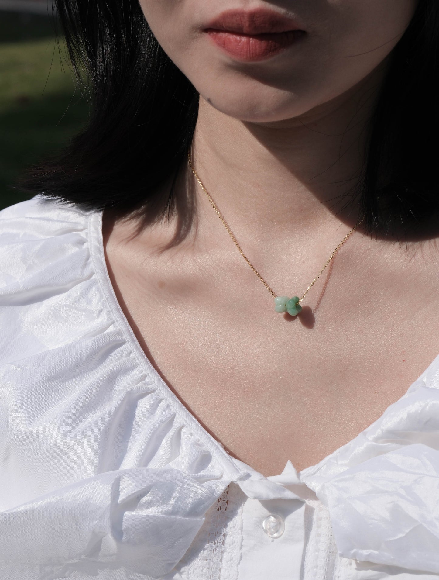 Flowers-Natural Green Jade Gold Necklace - Zhulry