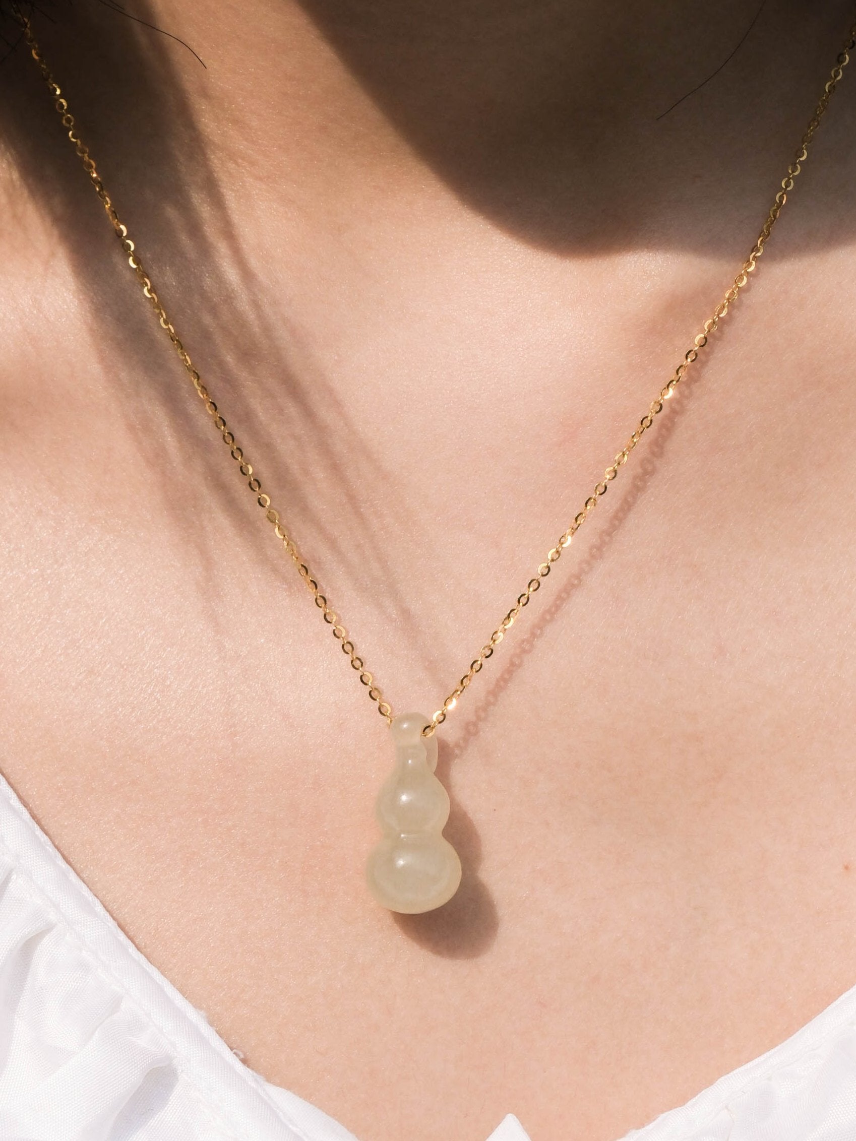 Gourd-Natural Green Jade Gold Necklace - Zhulry