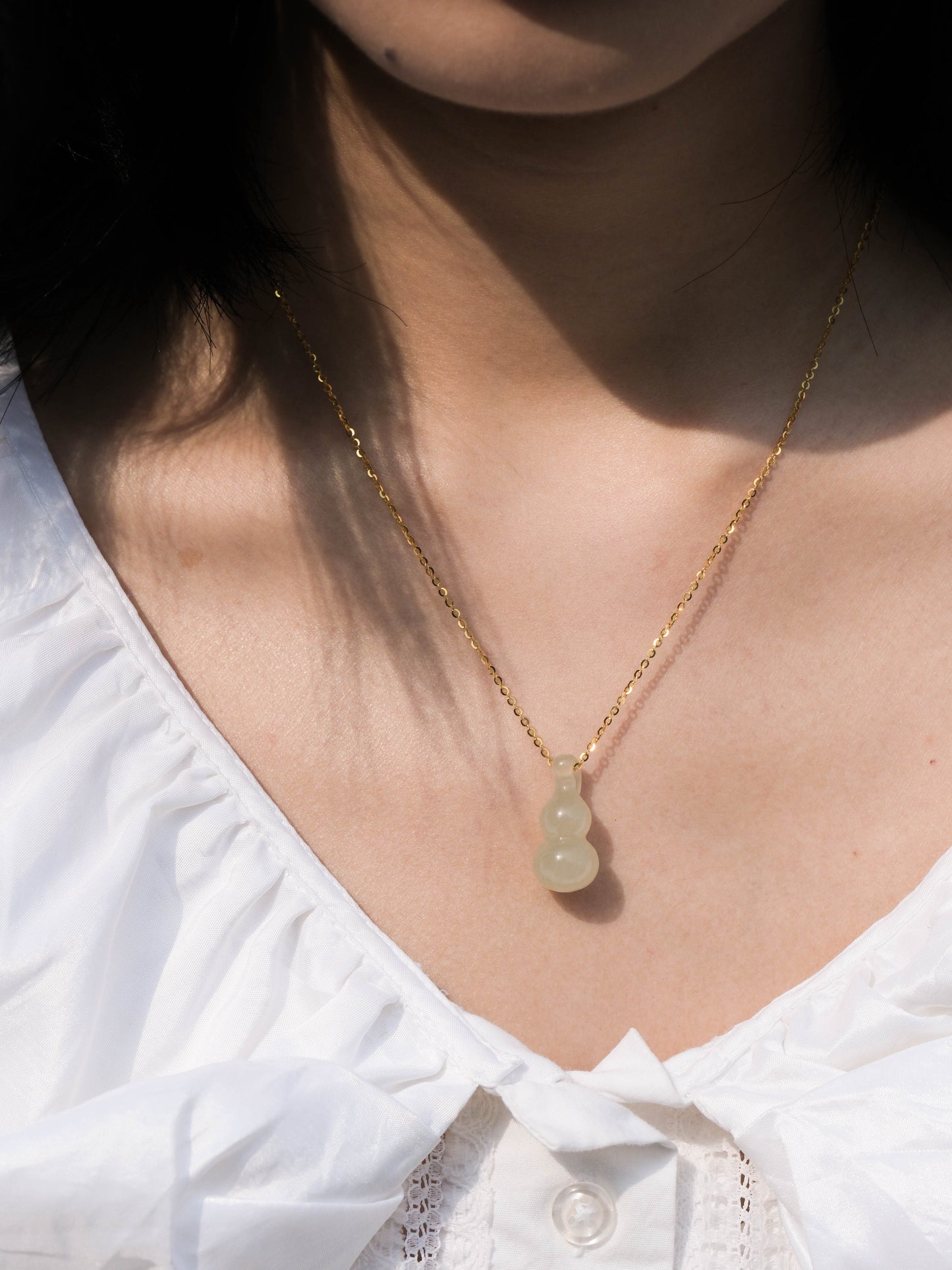 Gourd-Natural Green Jade Gold Necklace - Zhulry