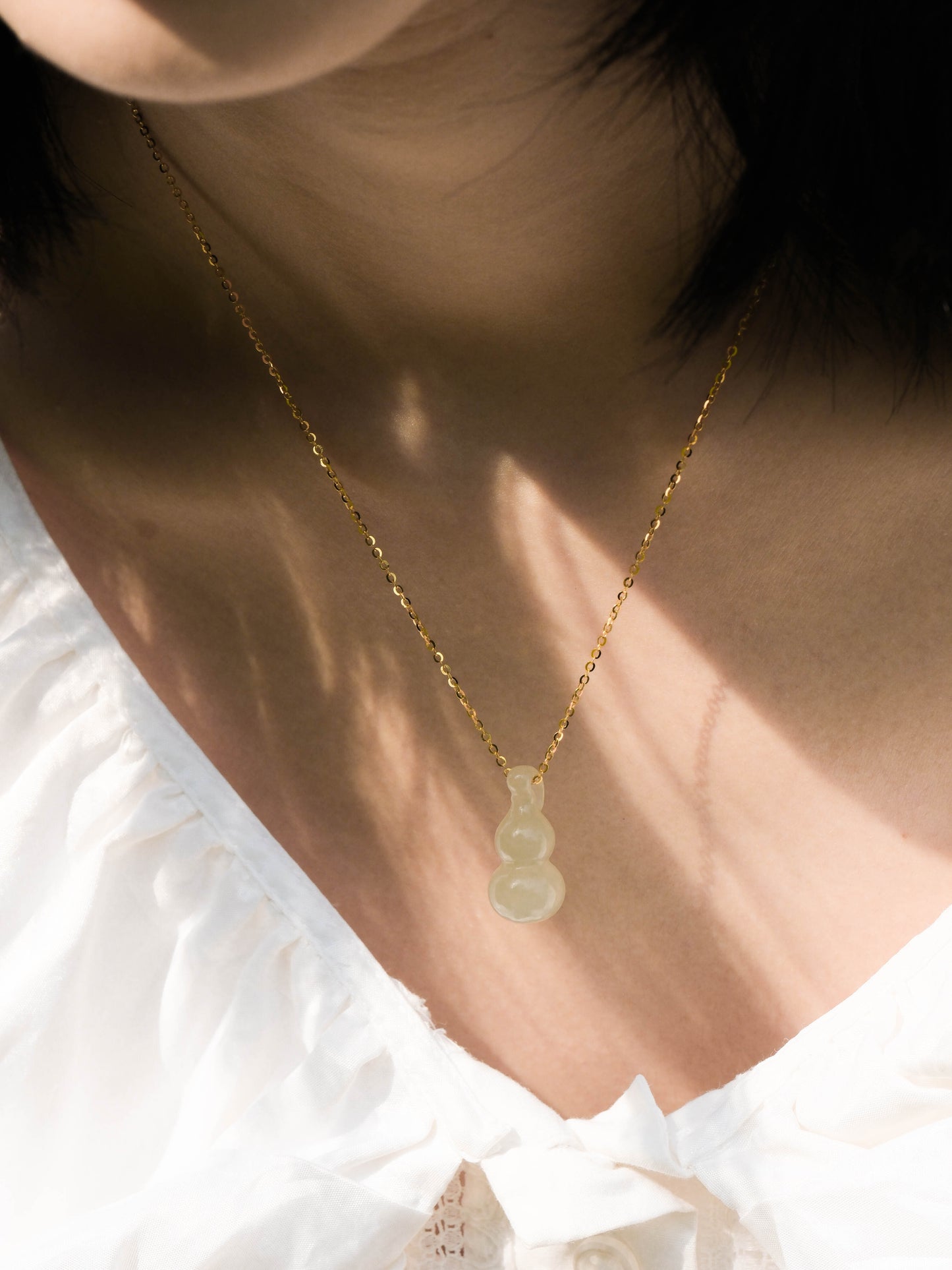 Gourd-Natural Green Jade Gold Necklace - Zhulry