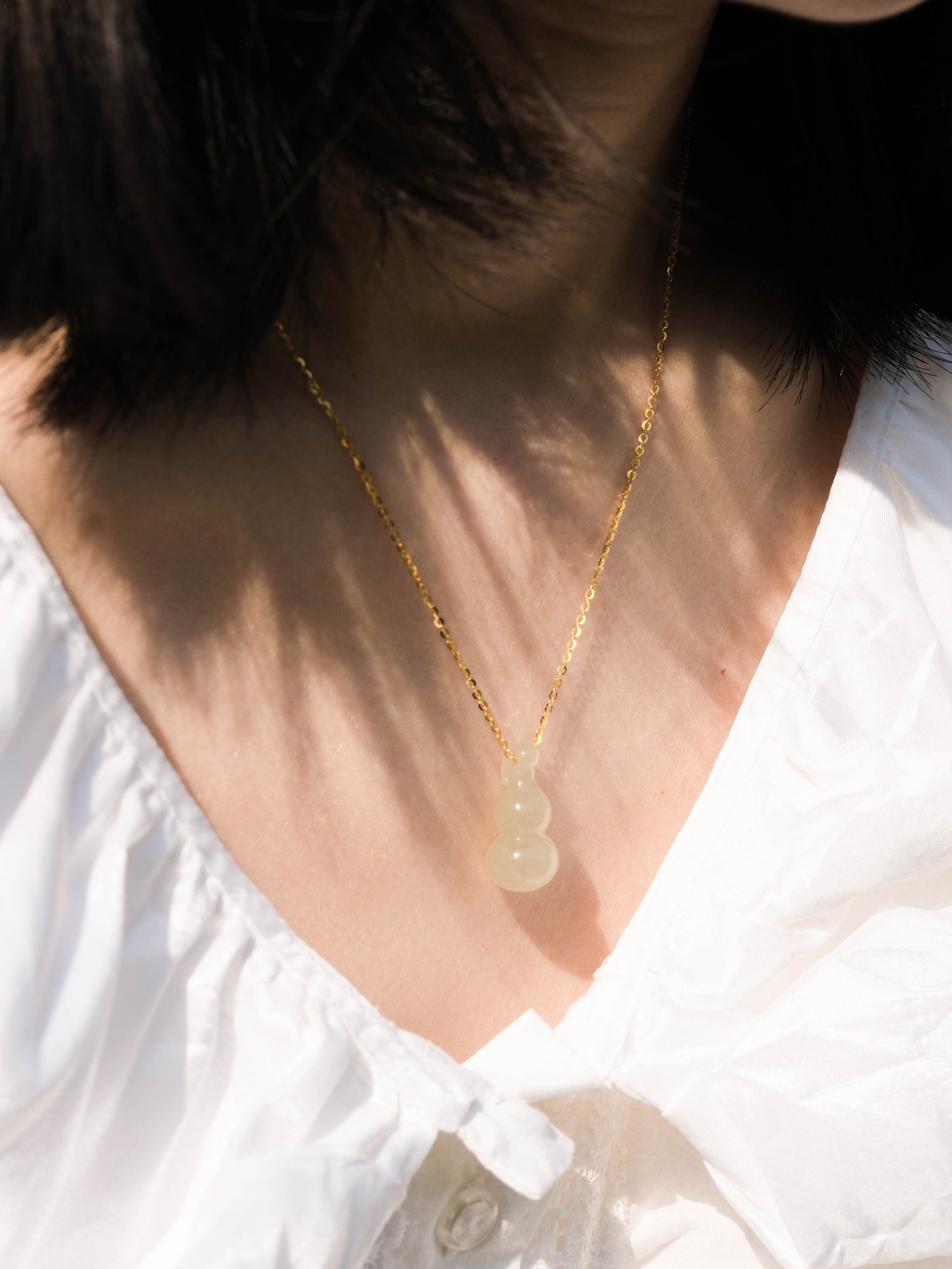 Gourd-Natural Green Jade Gold Necklace - Zhulry