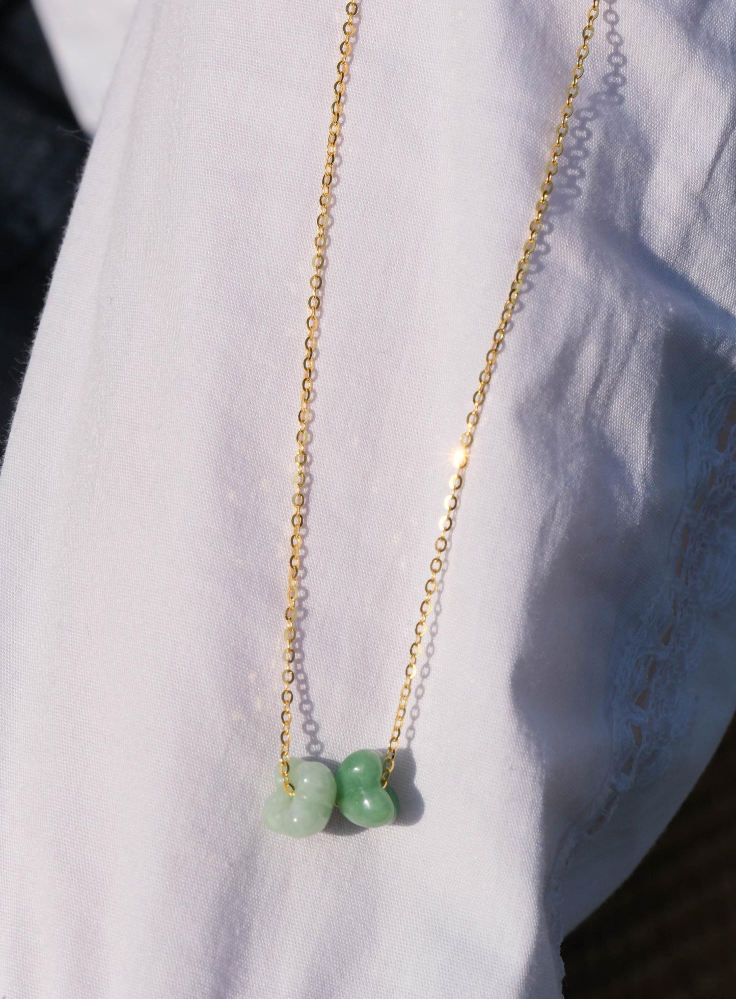 Flowers-Natural Green Jade Gold Necklace - Zhulry