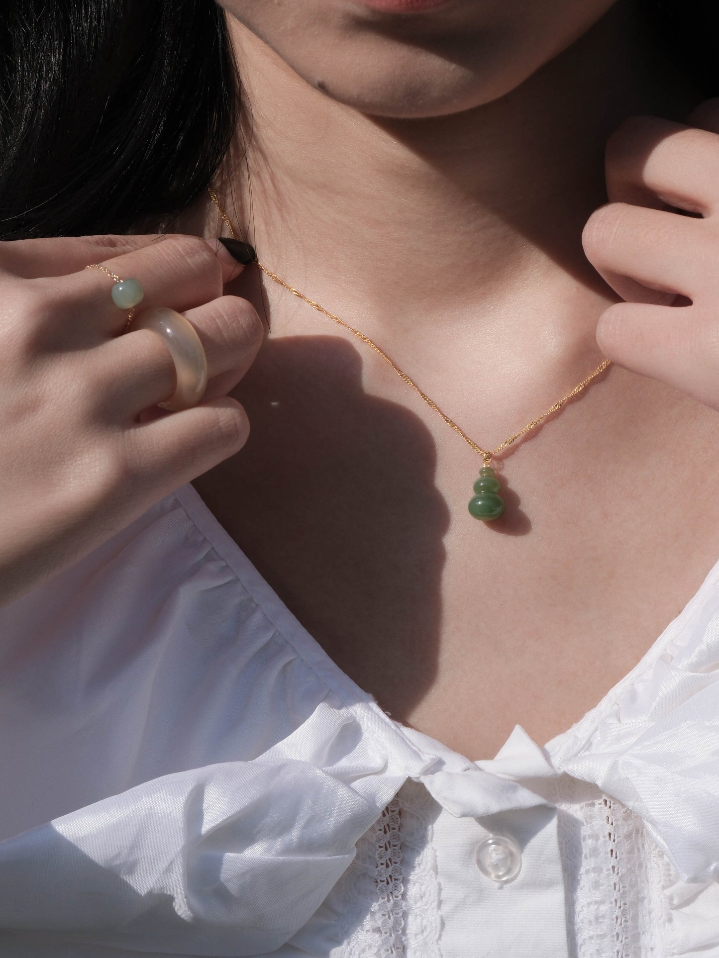 Embellishment - Natural Green Jade Chain Ring - Zhulry