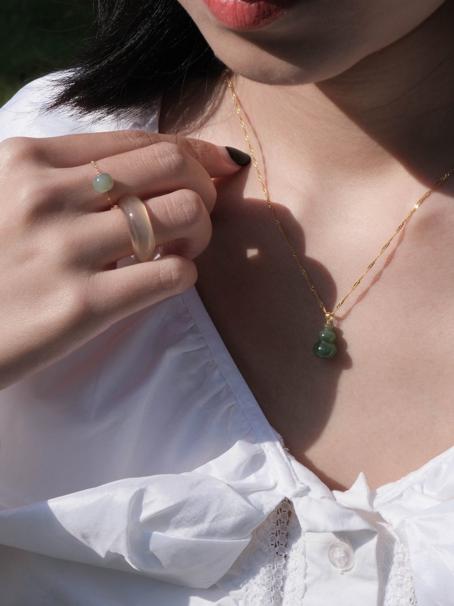 Embellishment - Natural Green Jade Chain Ring - Zhulry