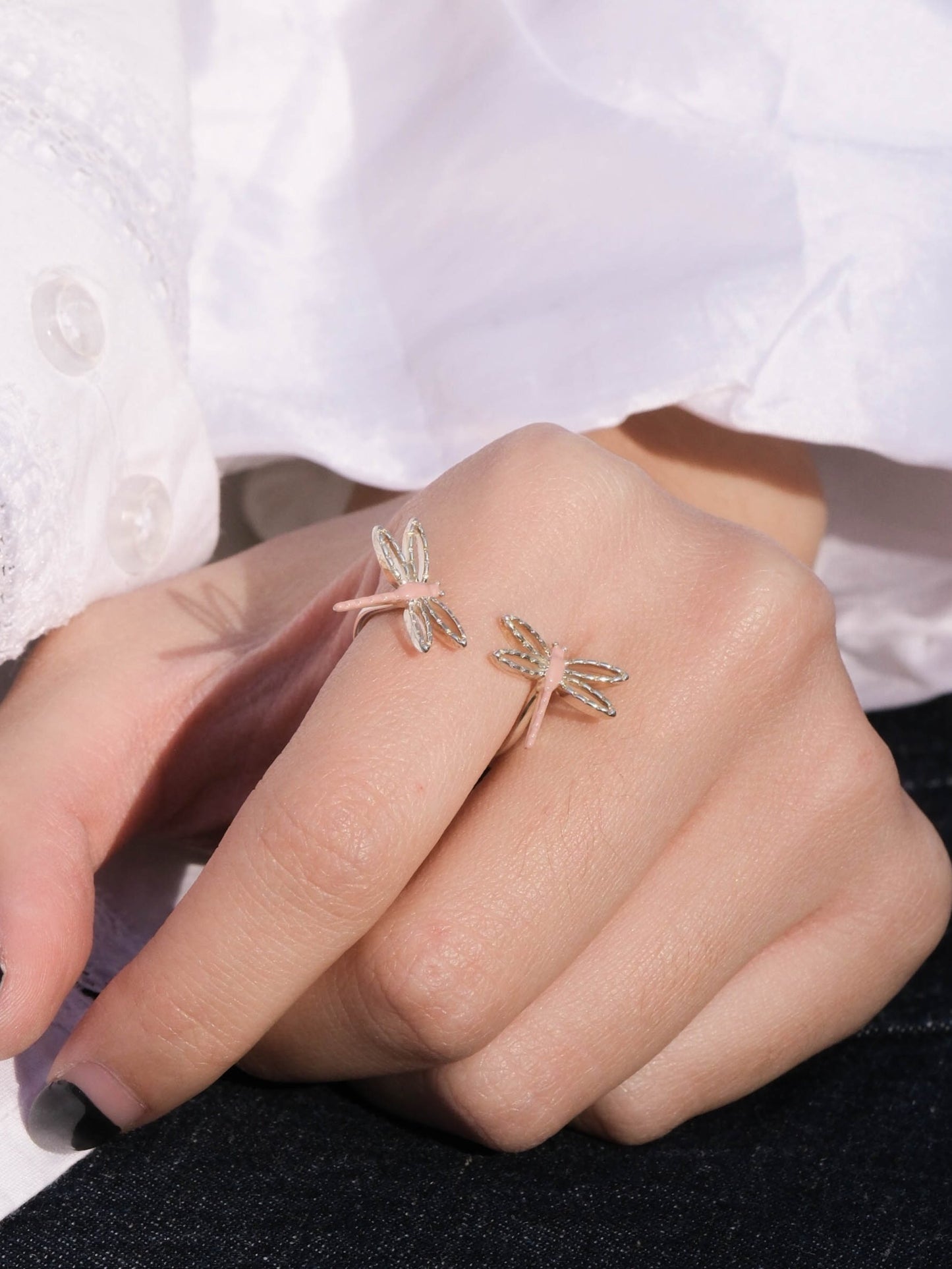 Spring Garden-Enamel Dragonfly Sterling Silver Ring - Zhulry