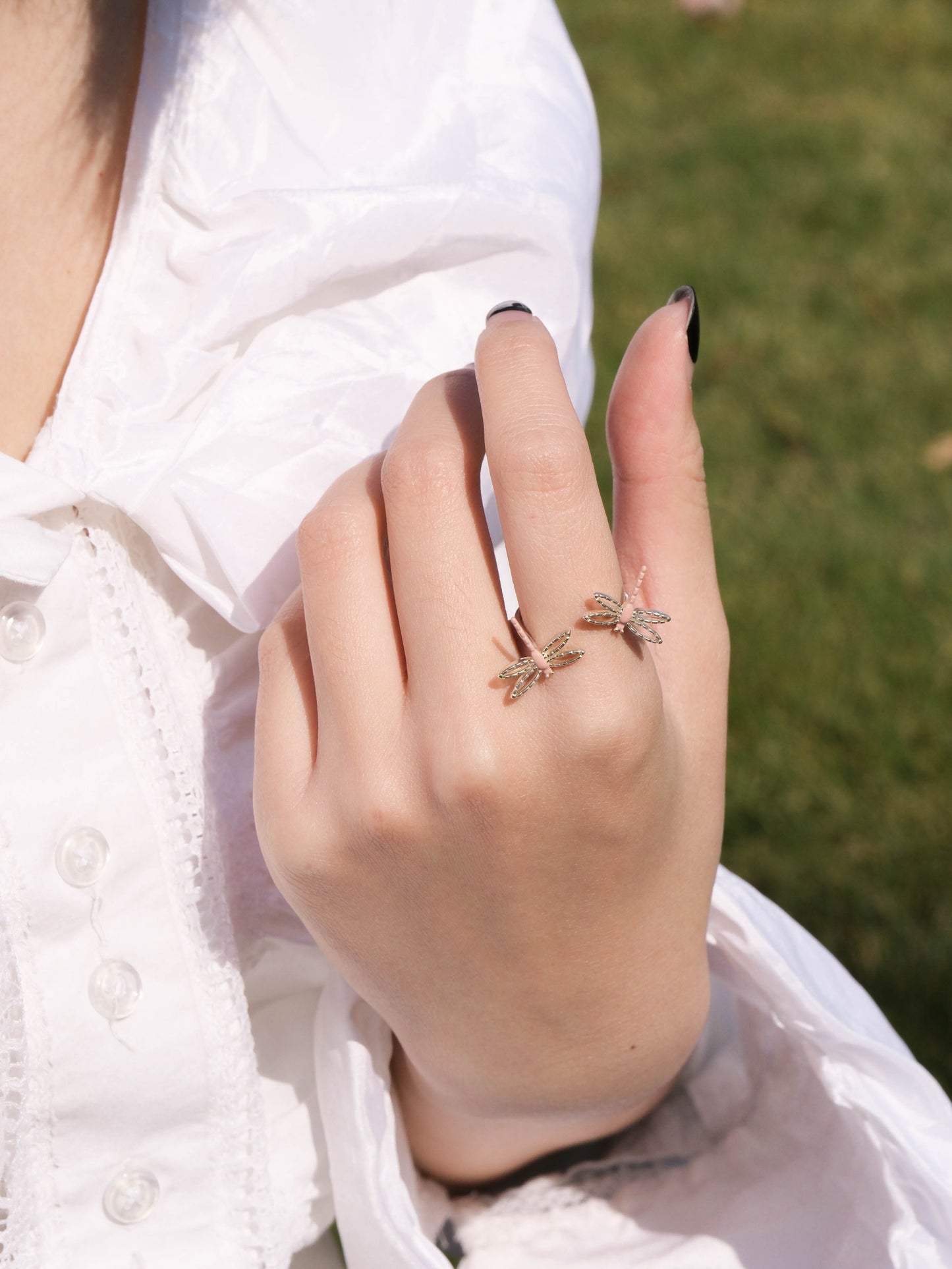 Spring Garden-Enamel Dragonfly Sterling Silver Ring - Zhulry