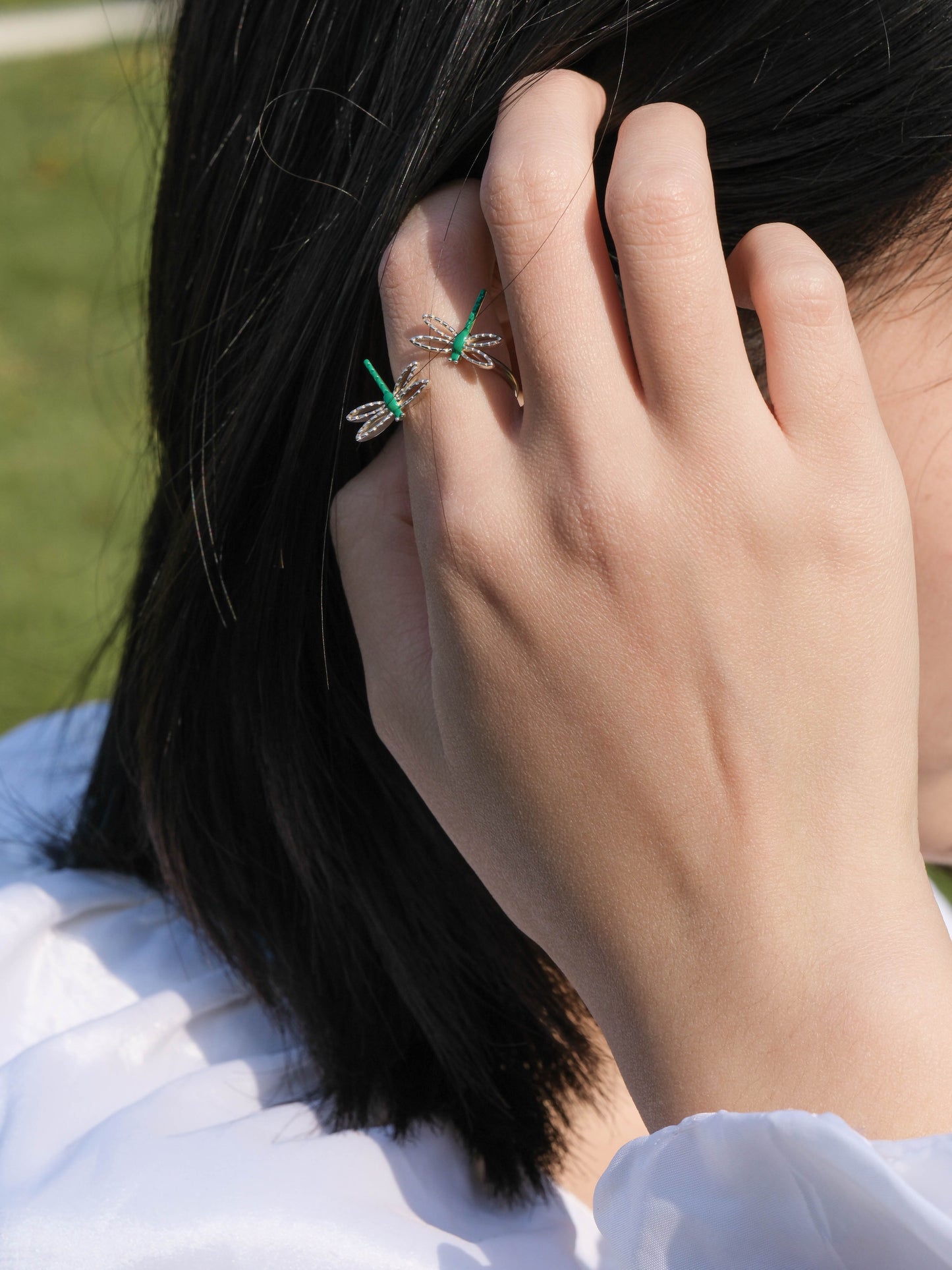 Spring Garden-Enamel Dragonfly Sterling Silver Ring - Zhulry