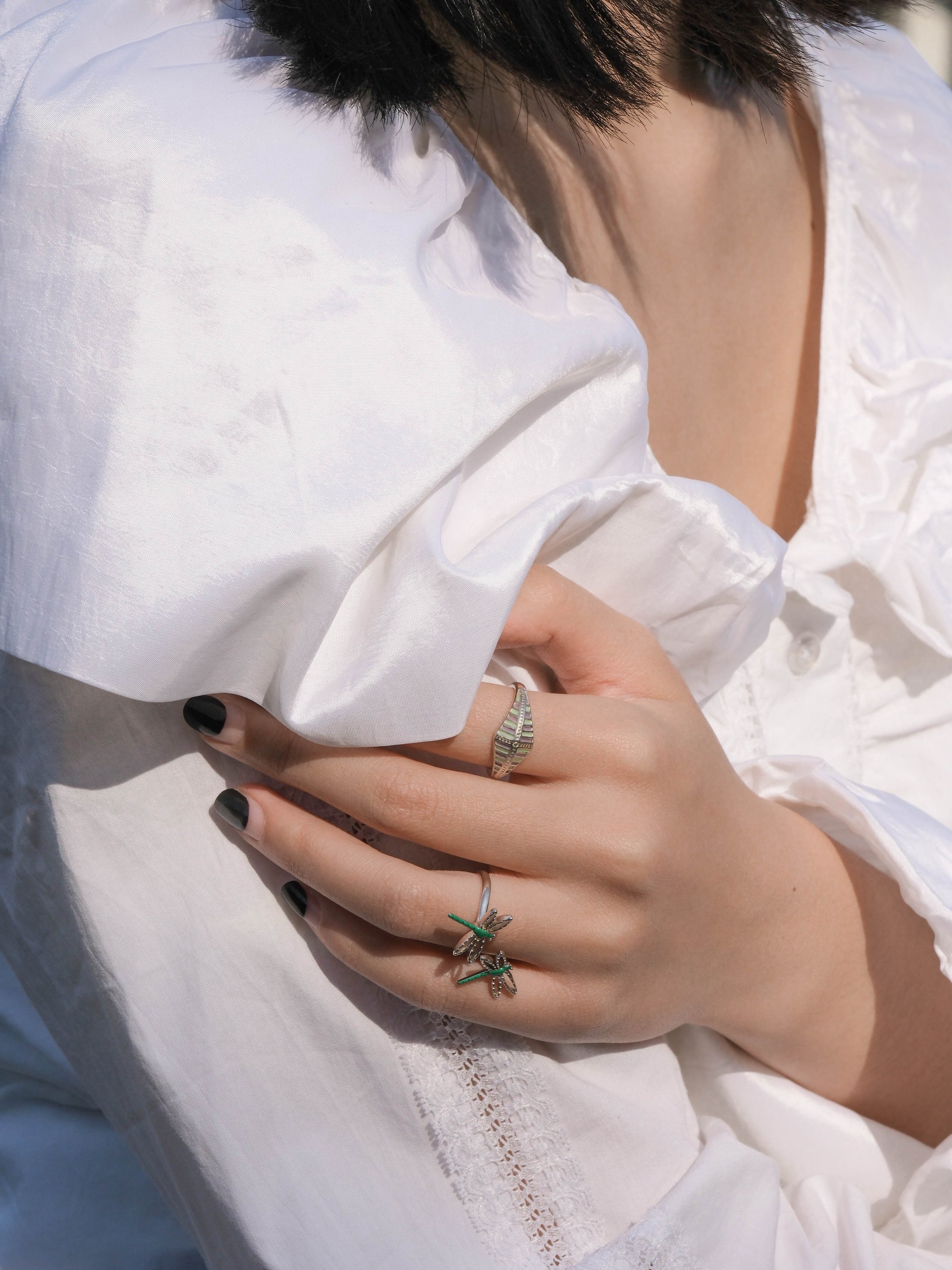 Spring Garden-Enamel Dragonfly Sterling Silver Ring - Zhulry