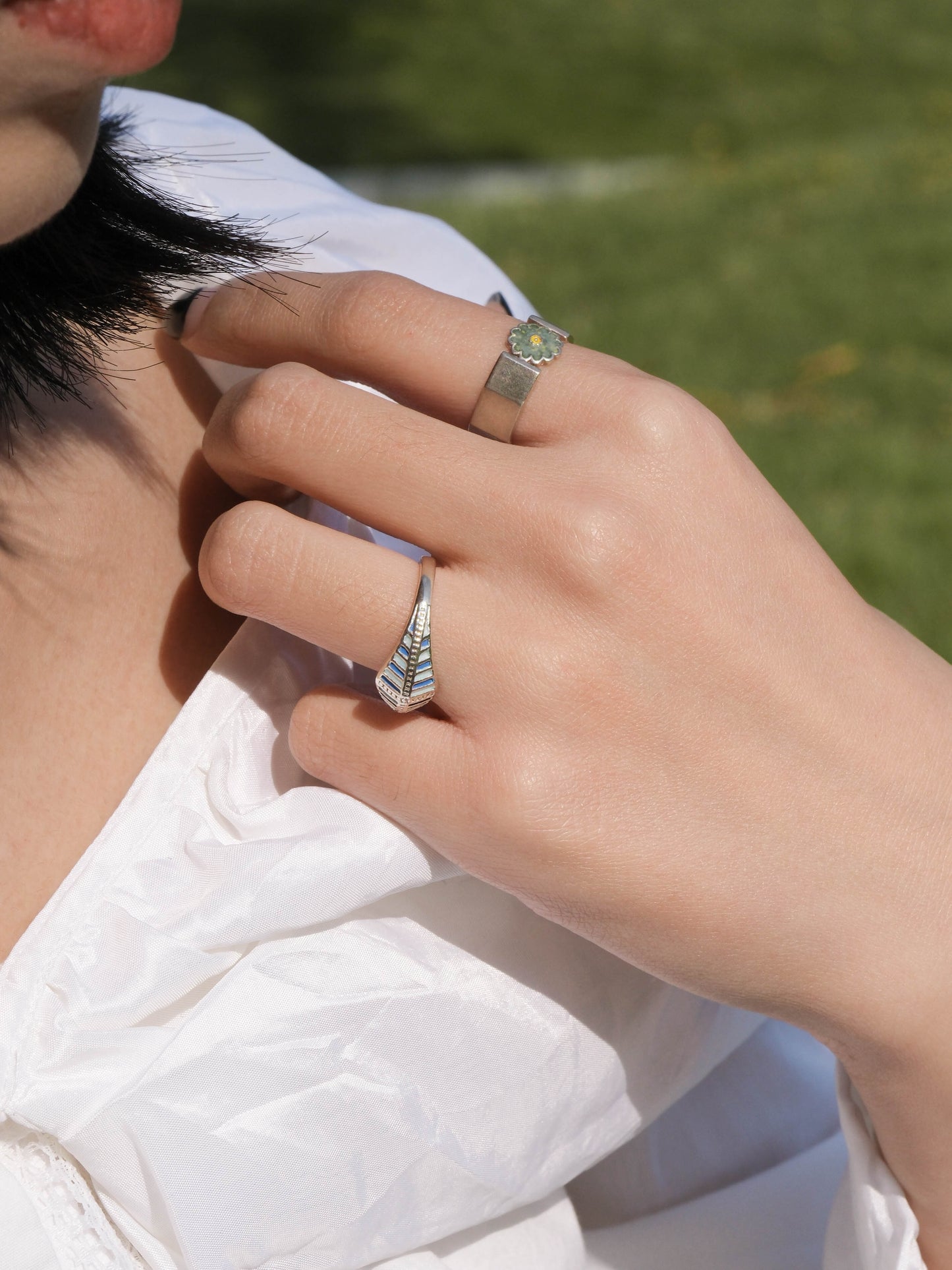 Spring Garden-Enamel Flower Sterling Silver Wide Ring - Zhulry