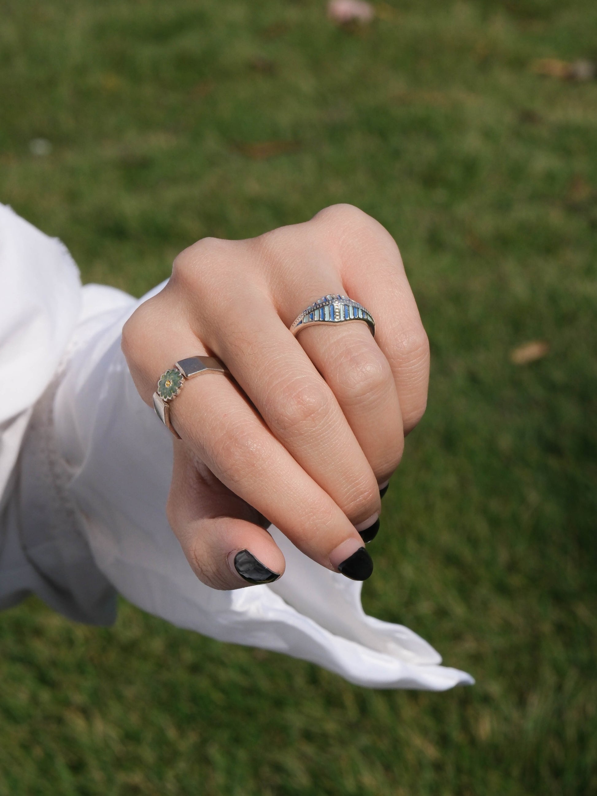 Spring Garden-Enamel Flower Sterling Silver Wide Ring - Zhulry