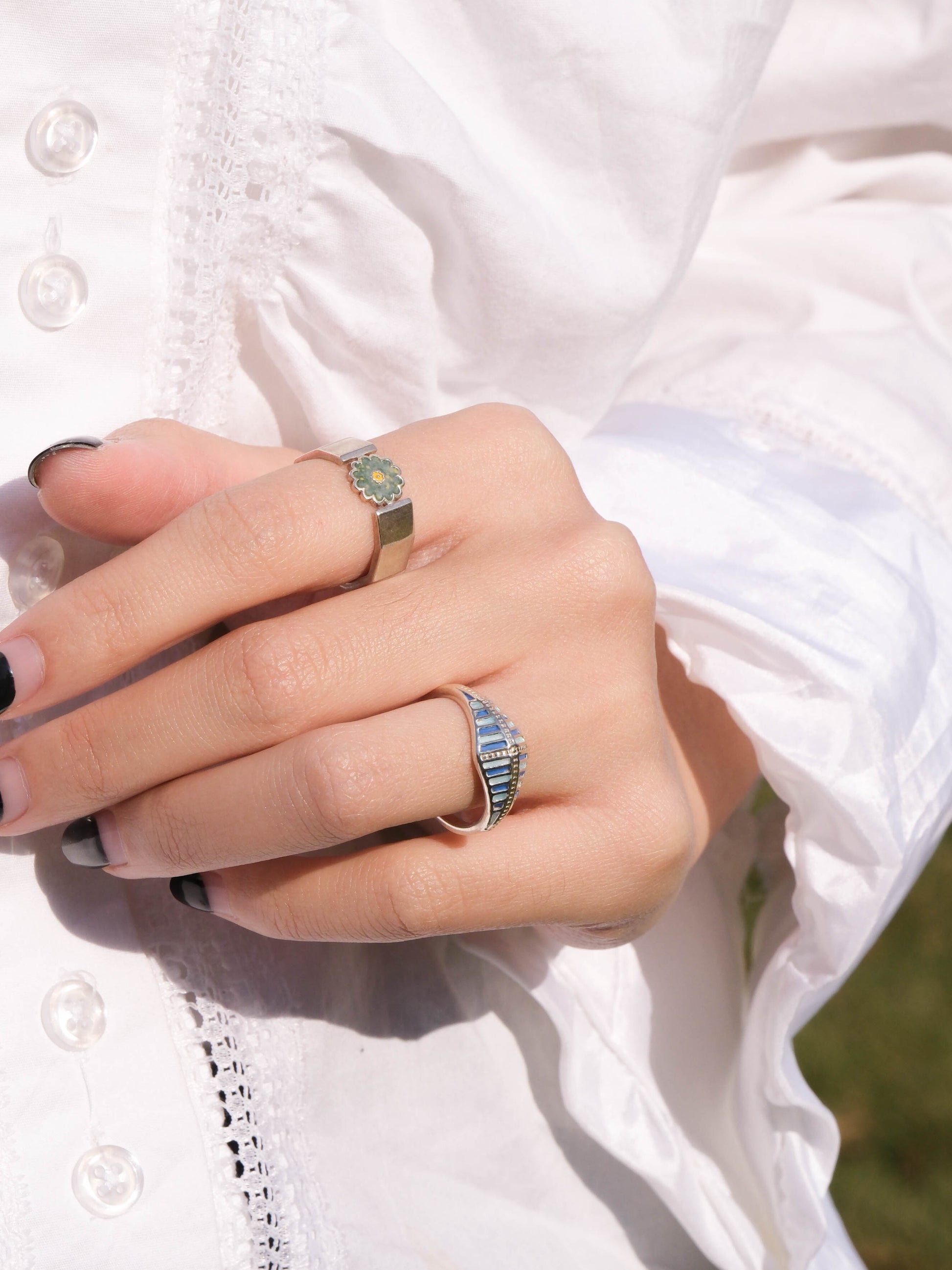 Spring Garden-Enamel Flower Sterling Silver Wide Ring - Zhulry