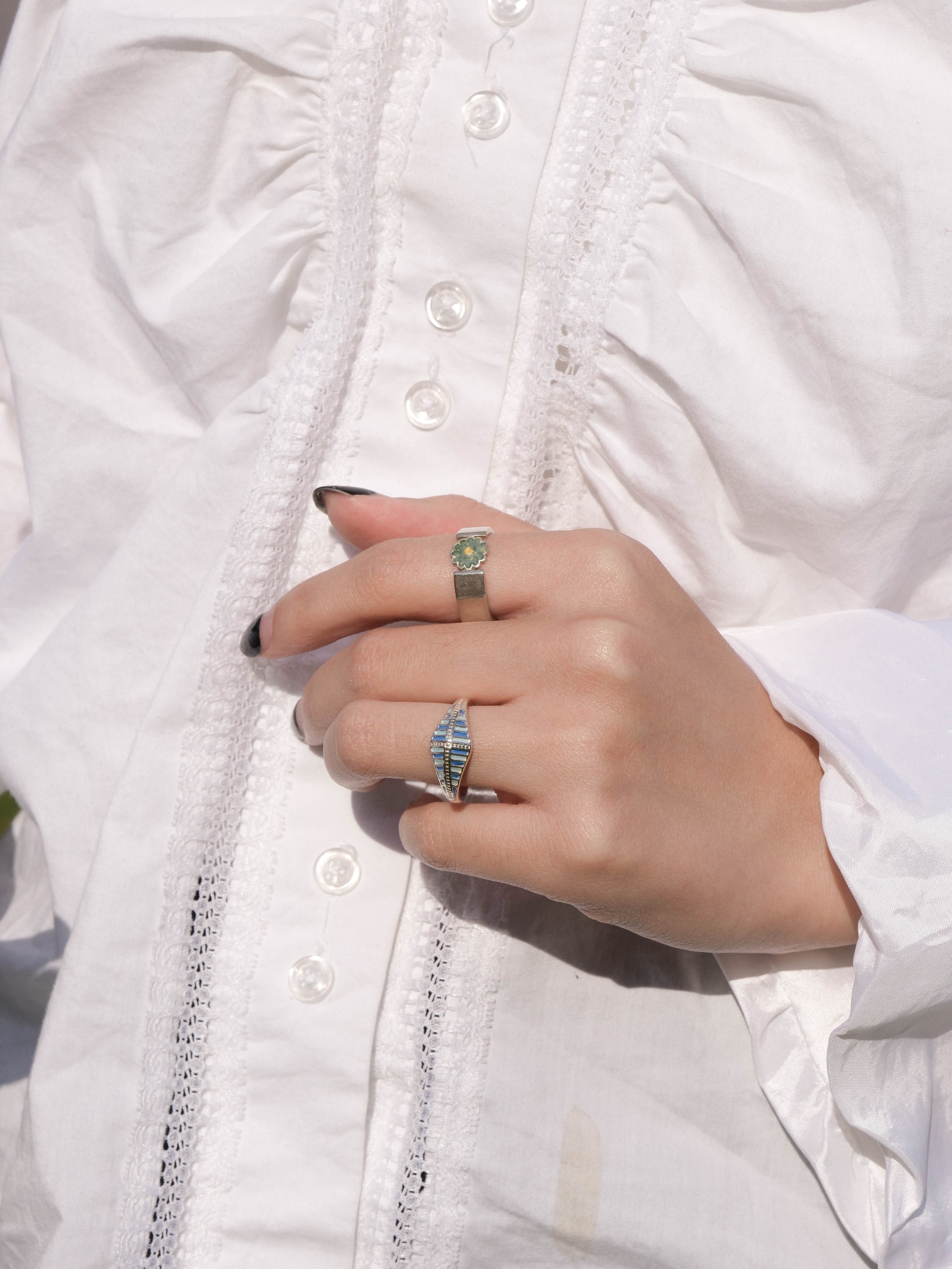 Spring Garden-Enamel Flower Sterling Silver Wide Ring - Zhulry