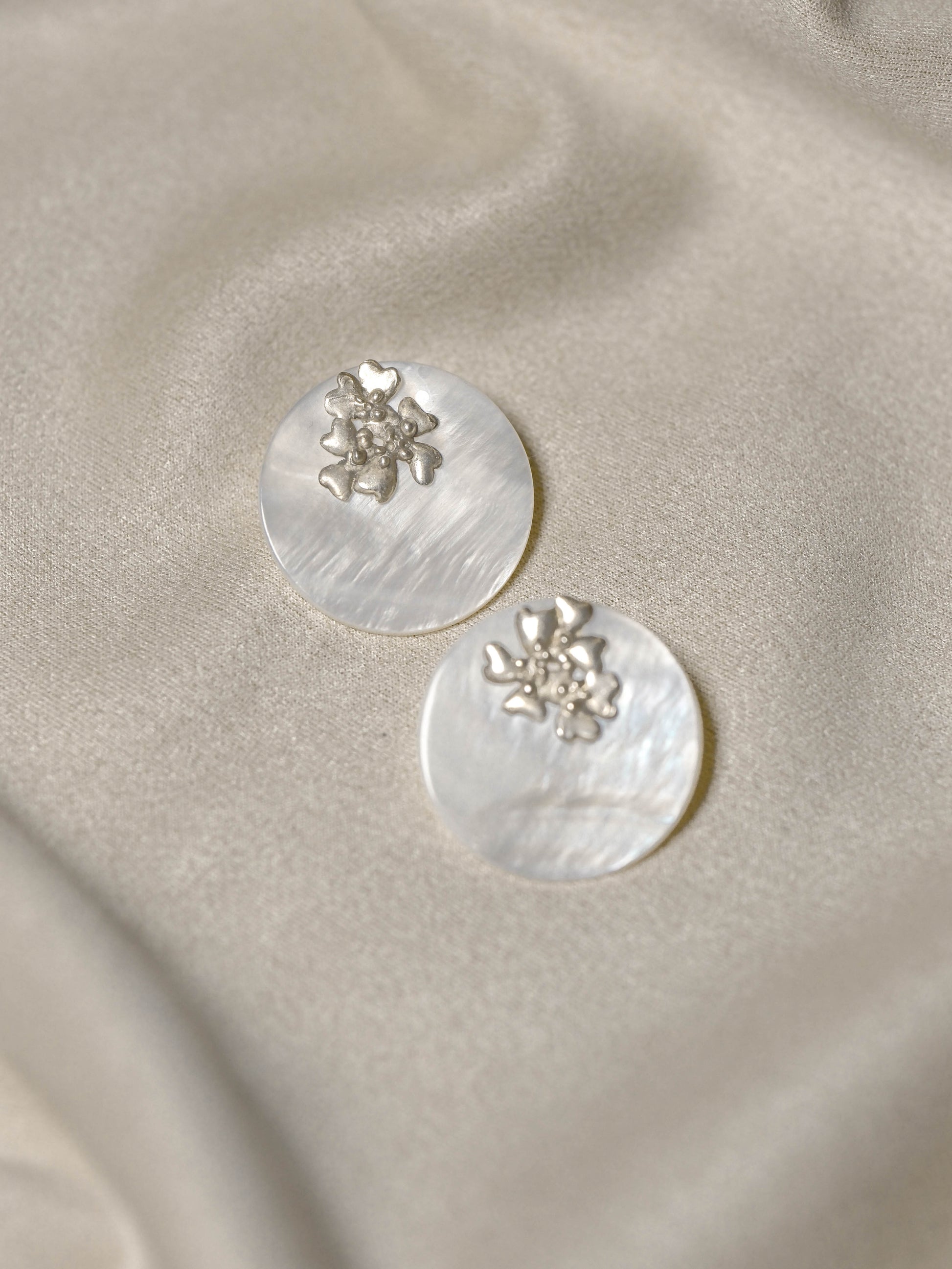 Flower Sterling Silver Inlay Round Fritillary Silver Earrings - Zhulry