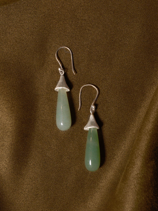 Droplets - Natural Aventurine and Jade Earrings in Silver