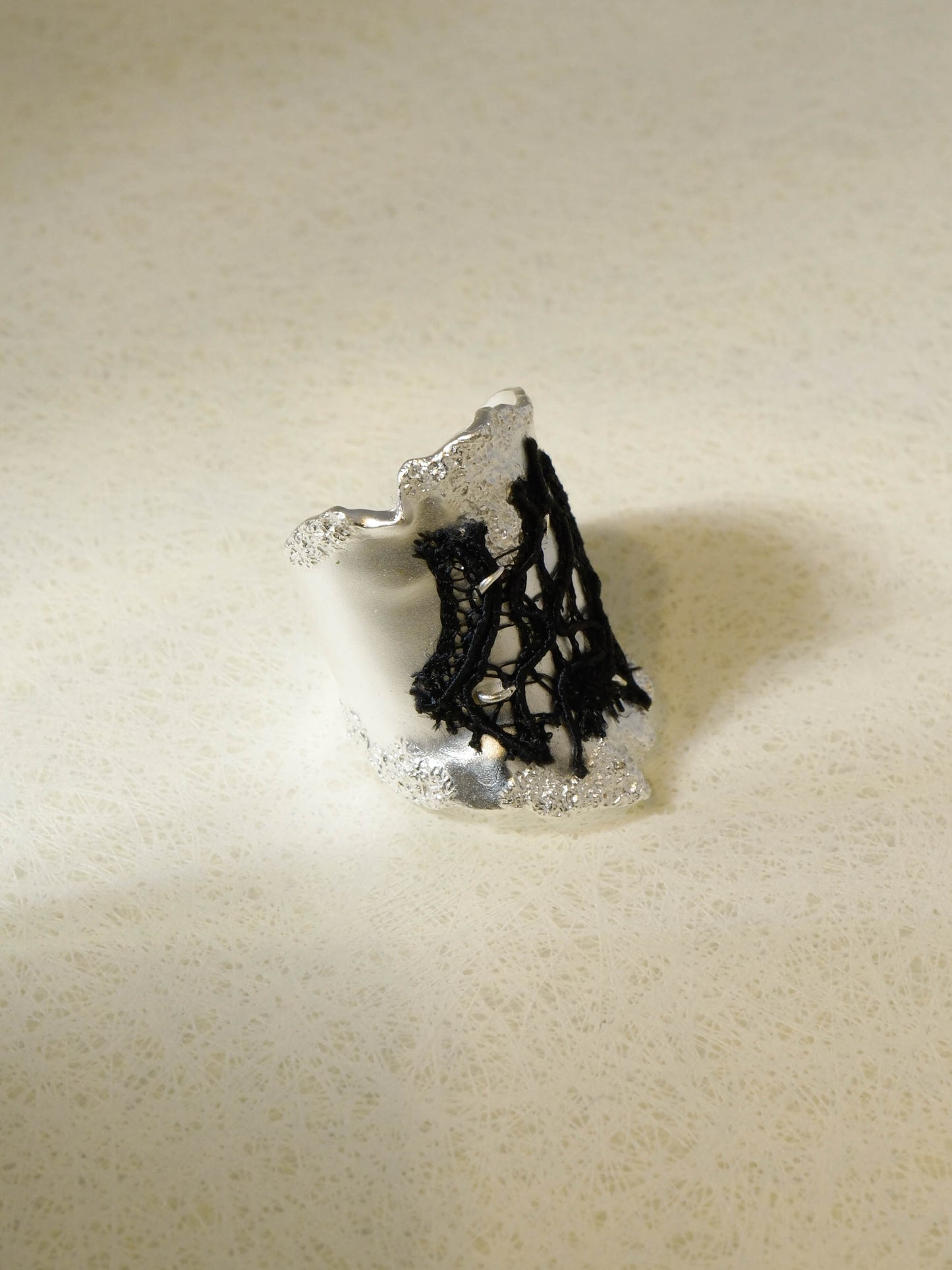 Baroque-Metallic Lace Sterling Silver Lace Wide Ring