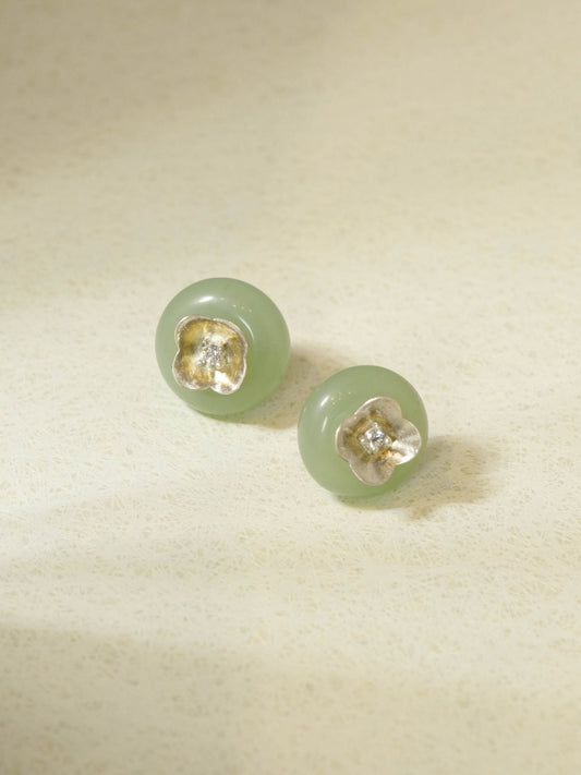 Camellia - Aventurine Sterling Silver Hand-Encrusted Earrings