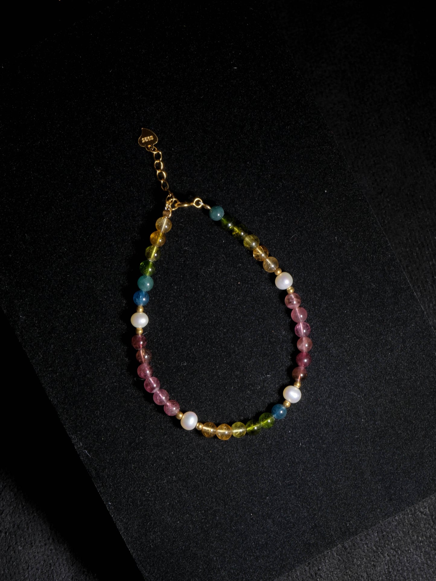 Summer-Colorful Tourmaline Pearl Braided Bracelet