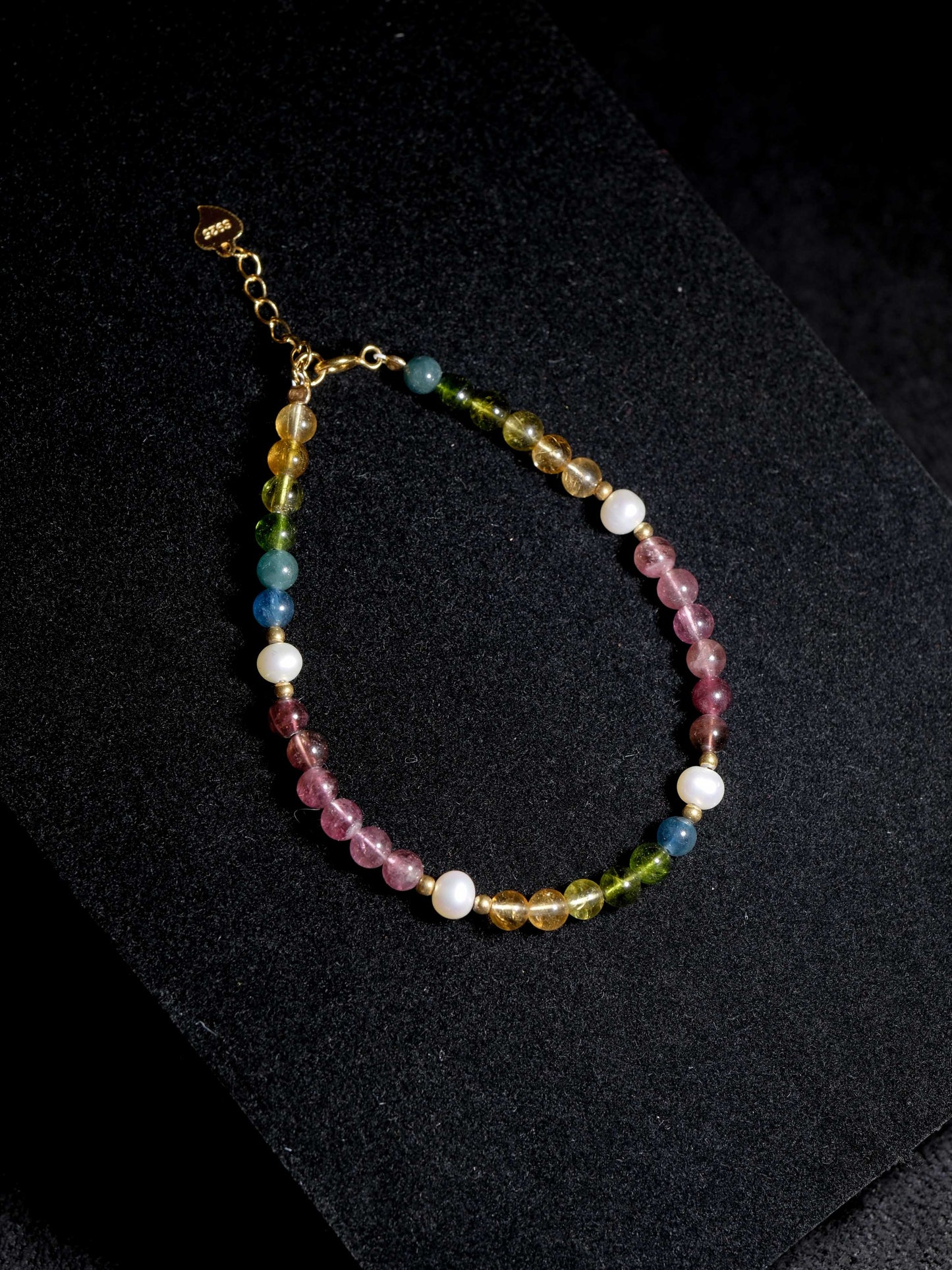 Summer-Colorful Tourmaline Pearl Braided Bracelet