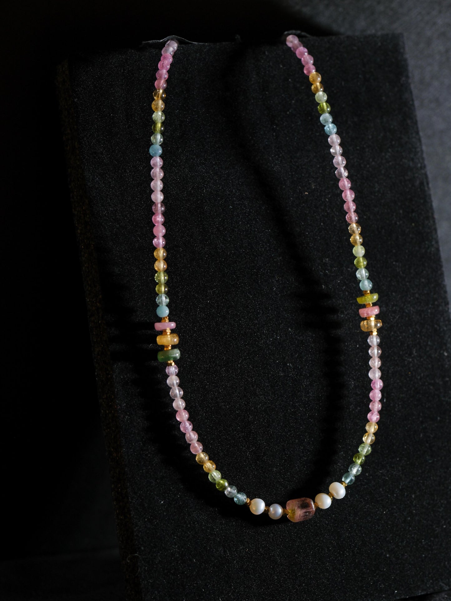 Colorful Tourmaline Pearl Braided Necklace