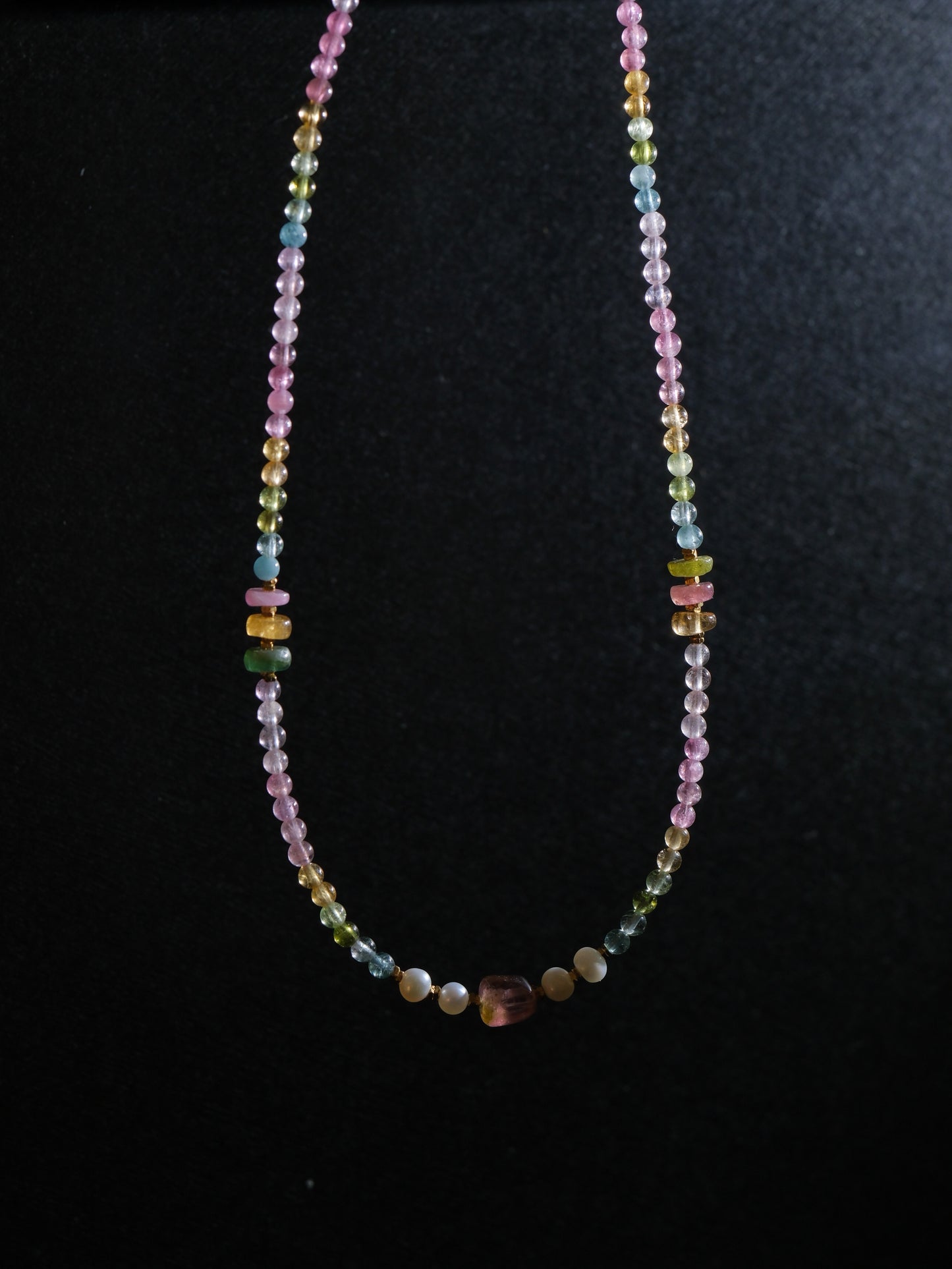 Colorful Tourmaline Pearl Braided Necklace