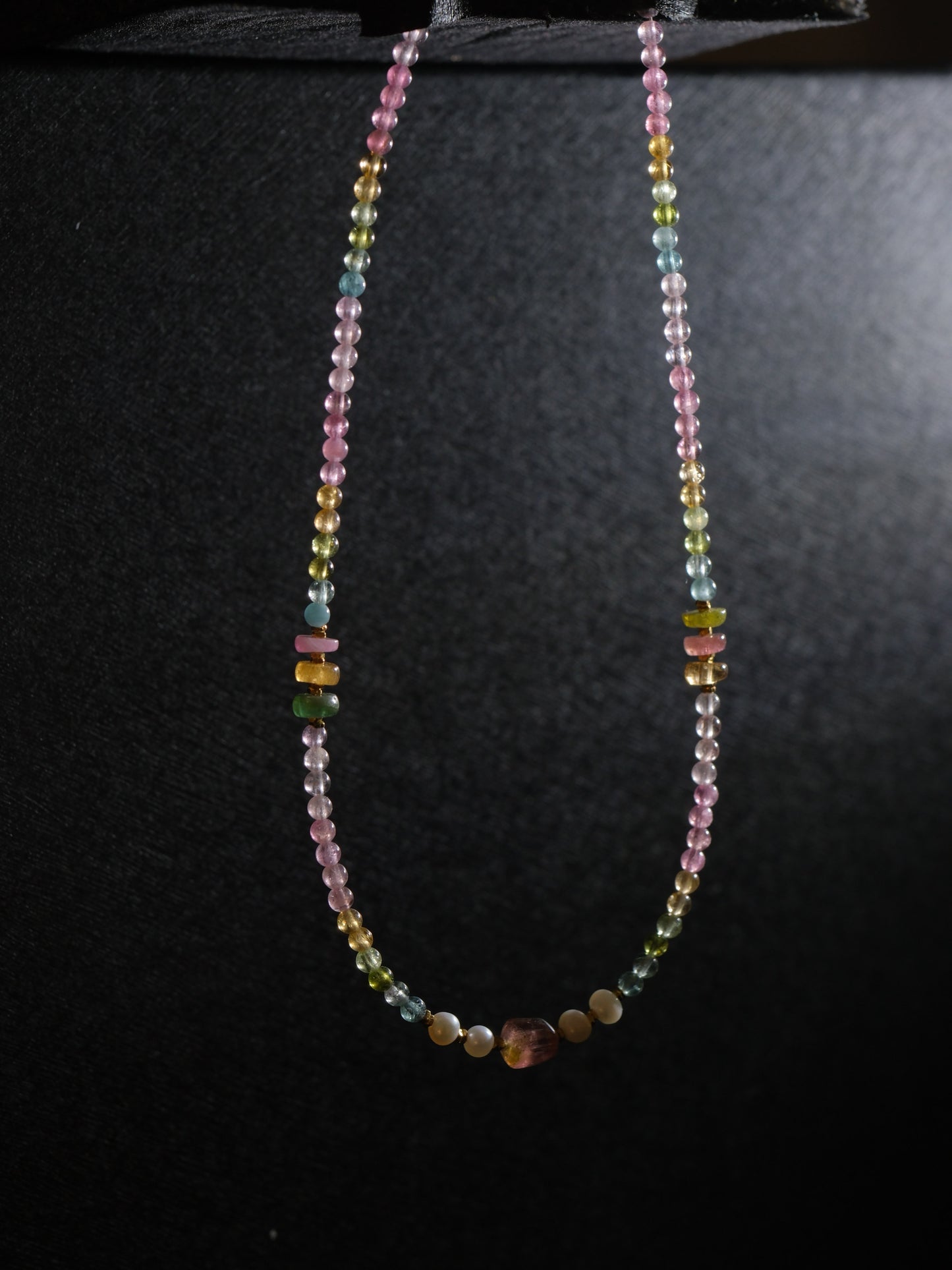 Colorful Tourmaline Pearl Braided Necklace