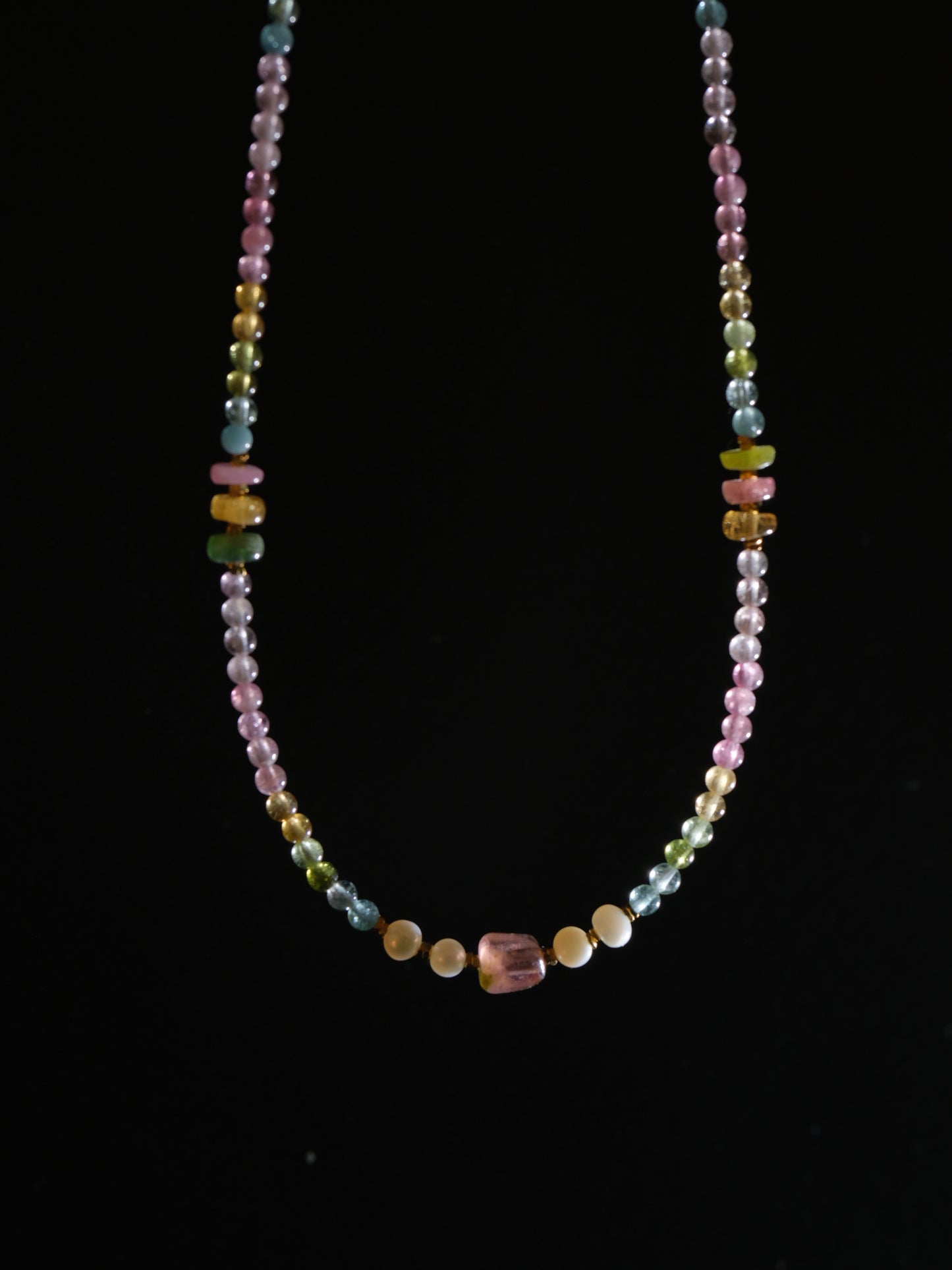 Colorful Tourmaline Pearl Braided Necklace