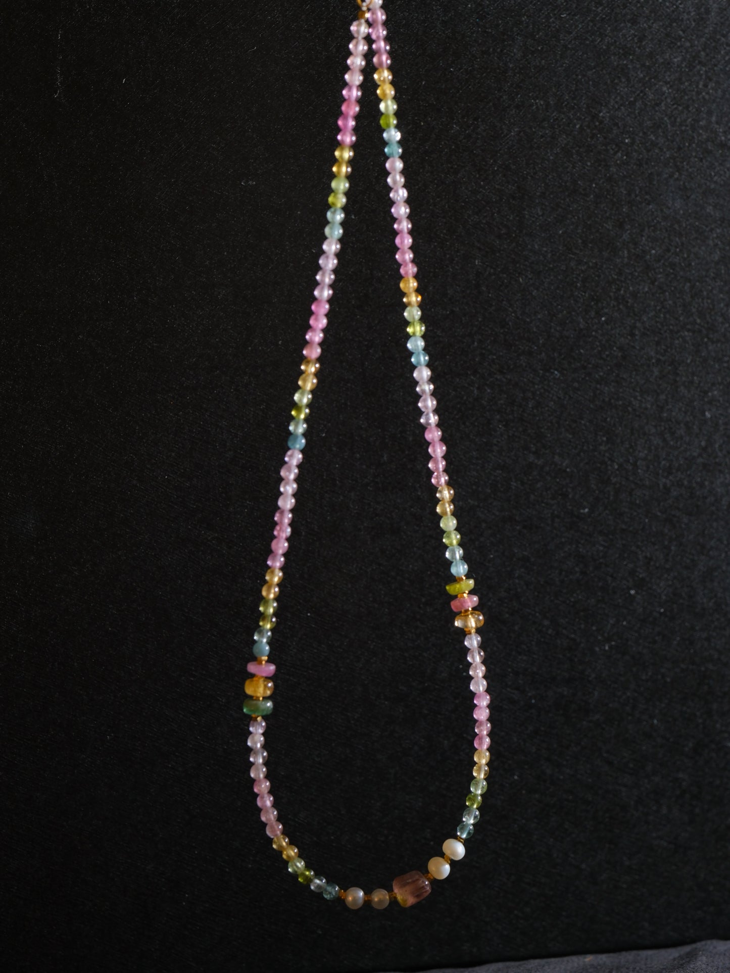 Colorful Tourmaline Pearl Braided Necklace